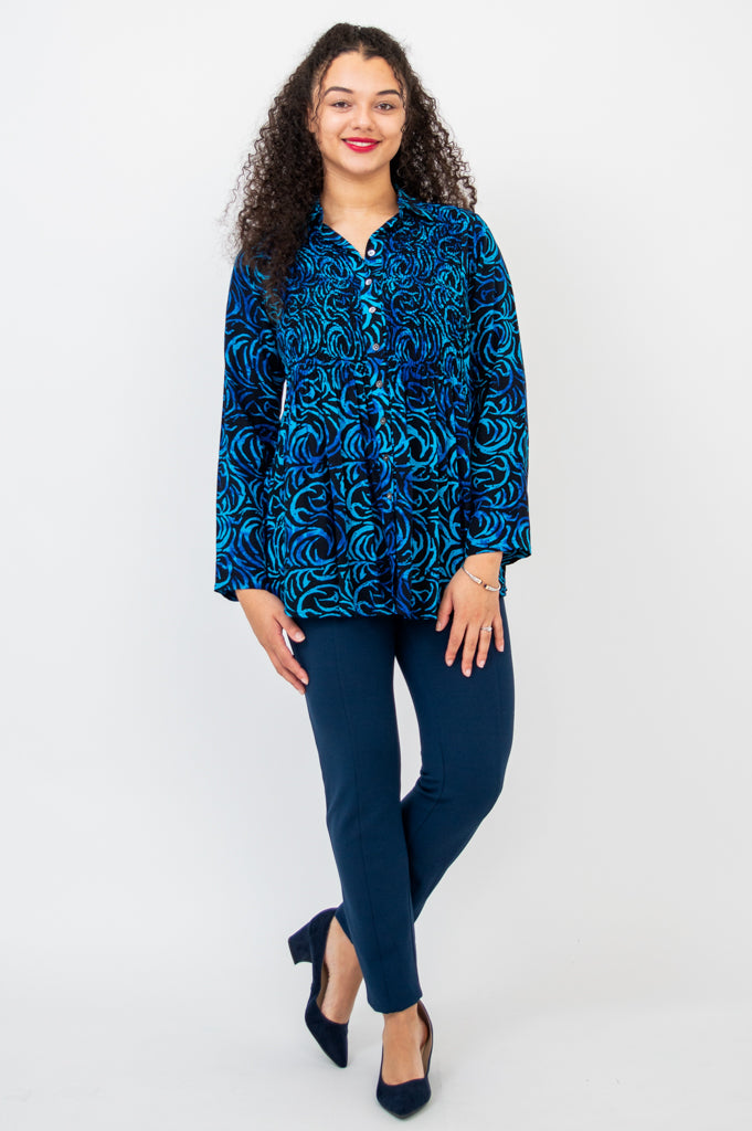 Cindy Long Sleeve Blouse for Women - Soft & Comfortable Whirlpool Print Top - Perfect for Office, Casual Wear & Date Nights