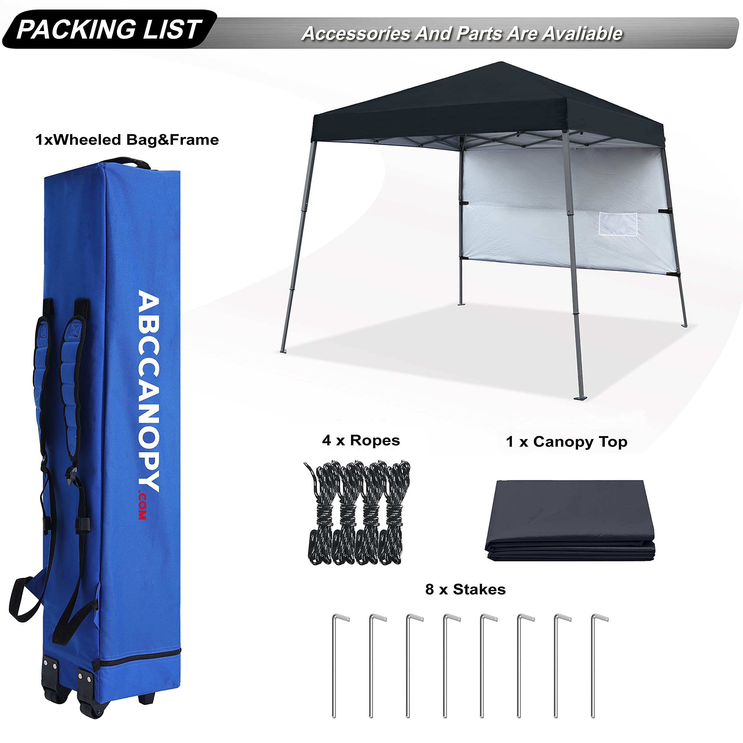 ABCCANOPY 10x10 Outdoor Pop Up Canopy Tent with Sun Wall - Portable Instant Shelter for Beach, Camping, Picnics & Backyard Parties - Includes Bonus Backpack, Stakes & Ropes (Black)
