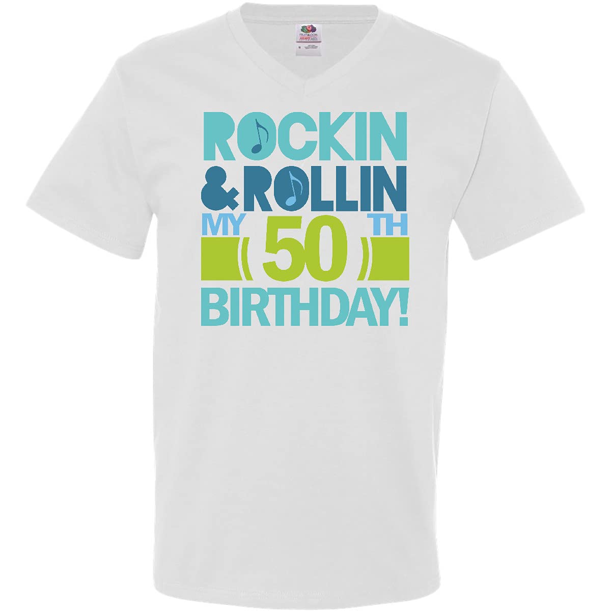Inktastic 50th Birthday Rock N Roll Men's V-Neck T-Shirt - Vintage Music Theme Gift for Dad, Husband - Perfect for Concerts, Parties & Casual Wear