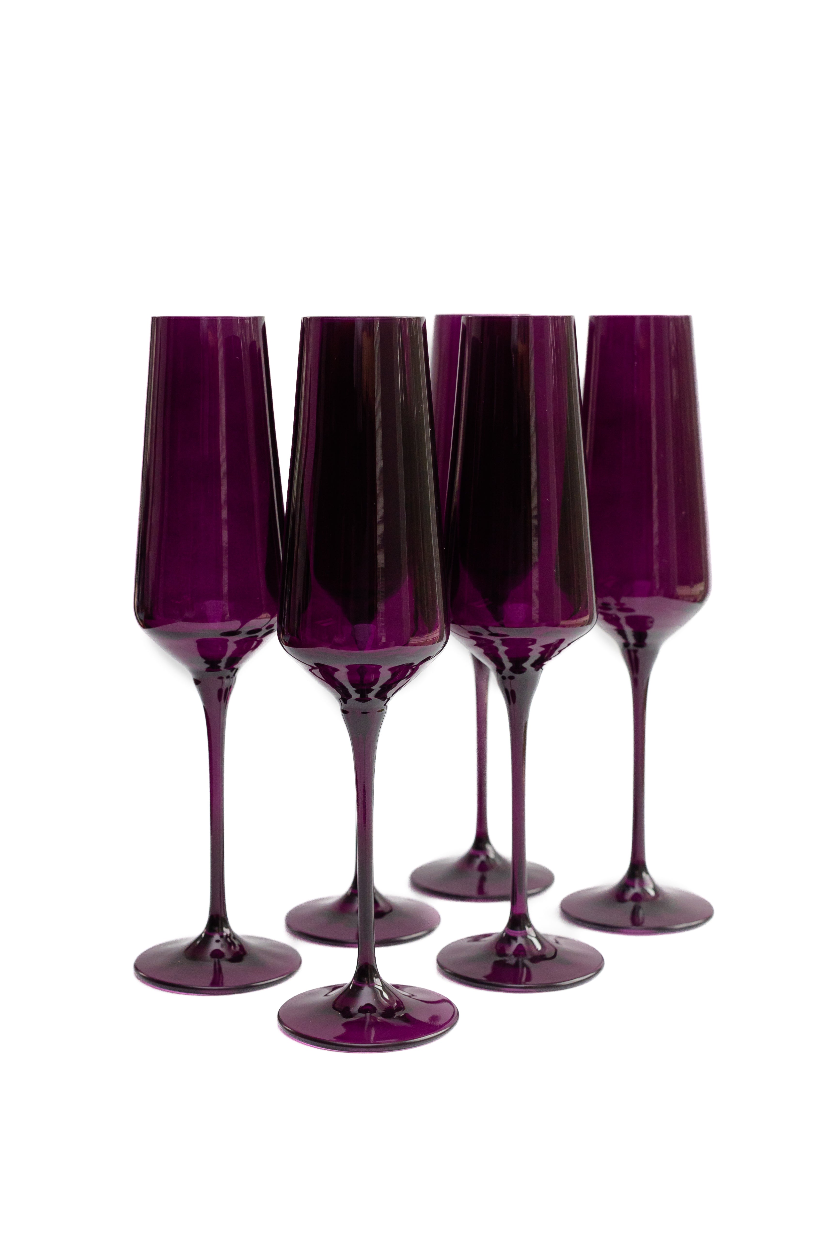 Estelle Colored Champagne Flute Set of 6 - Elegant Amethyst Glassware for Wedding, Party & Special Occasions
