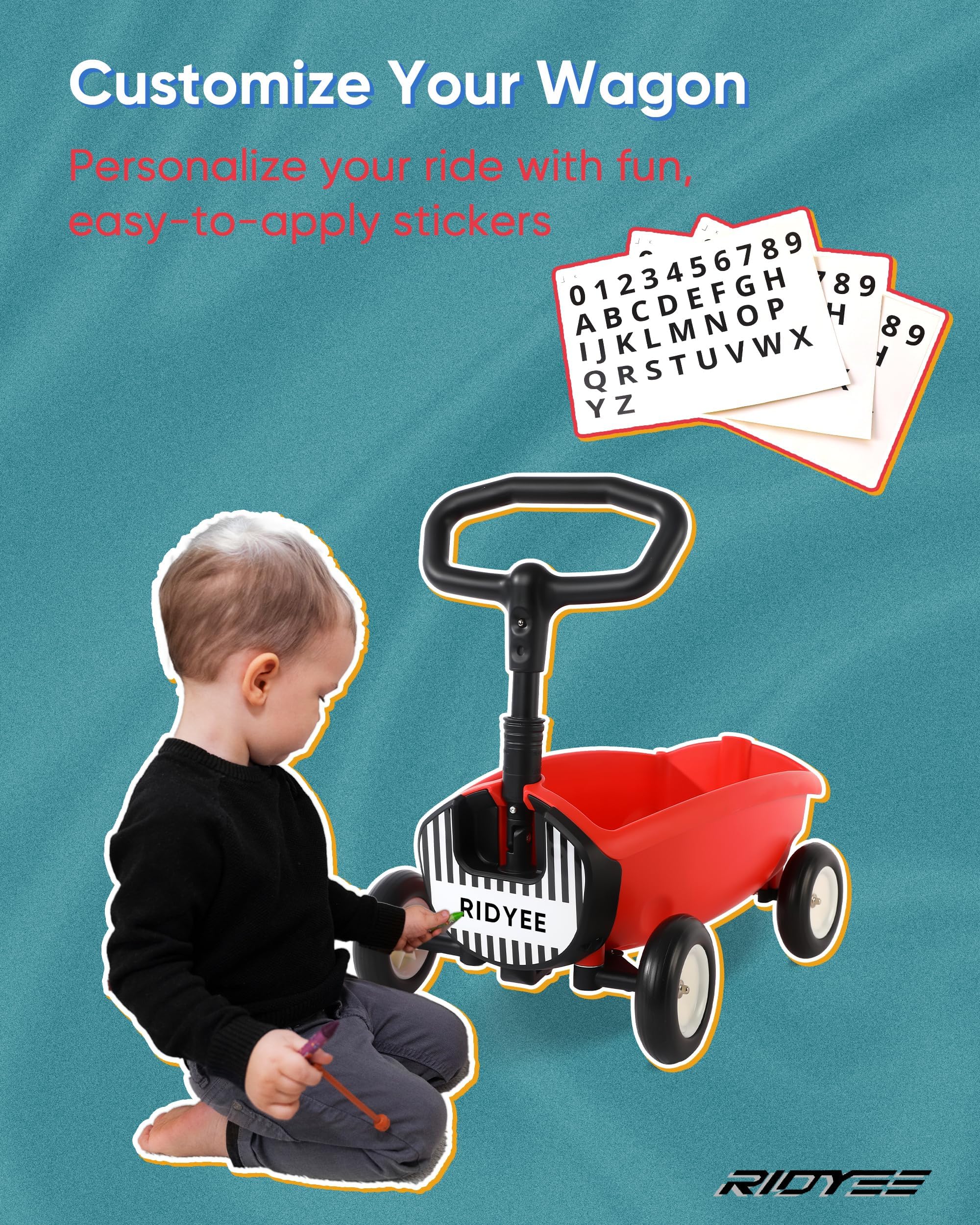 2-in-1 Toy Wagon for Toddlers 1-3 Years Old | Kids Pull Along Wagon with Removable Seat & Adjustable Handle | Baby Push Walker with 8L Large Storage Basket, Steering Limit & DIY Stickers | Red Ride-On Toy for Indoor/Outdoor Play, Park Visits & Backyard Fun