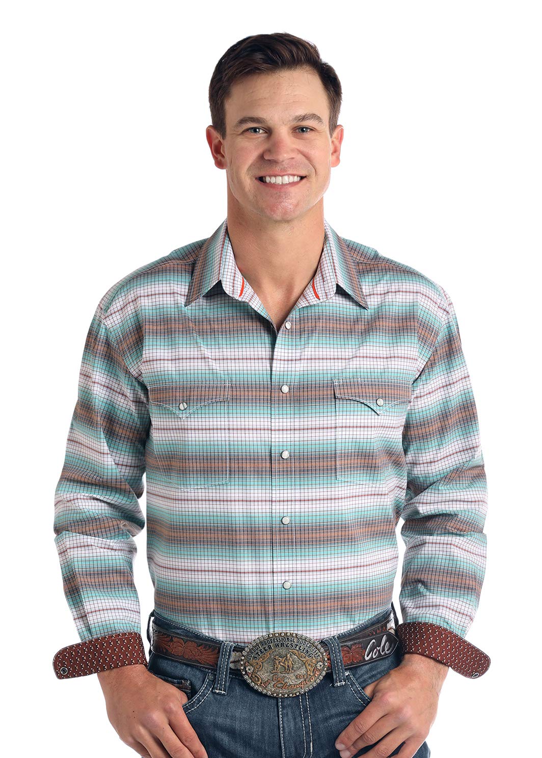 Rough Stock Men's Button Down Long Sleeve Casual Shirt - Bright Turquoise Blue for Work, Outdoor & Everyday Wear