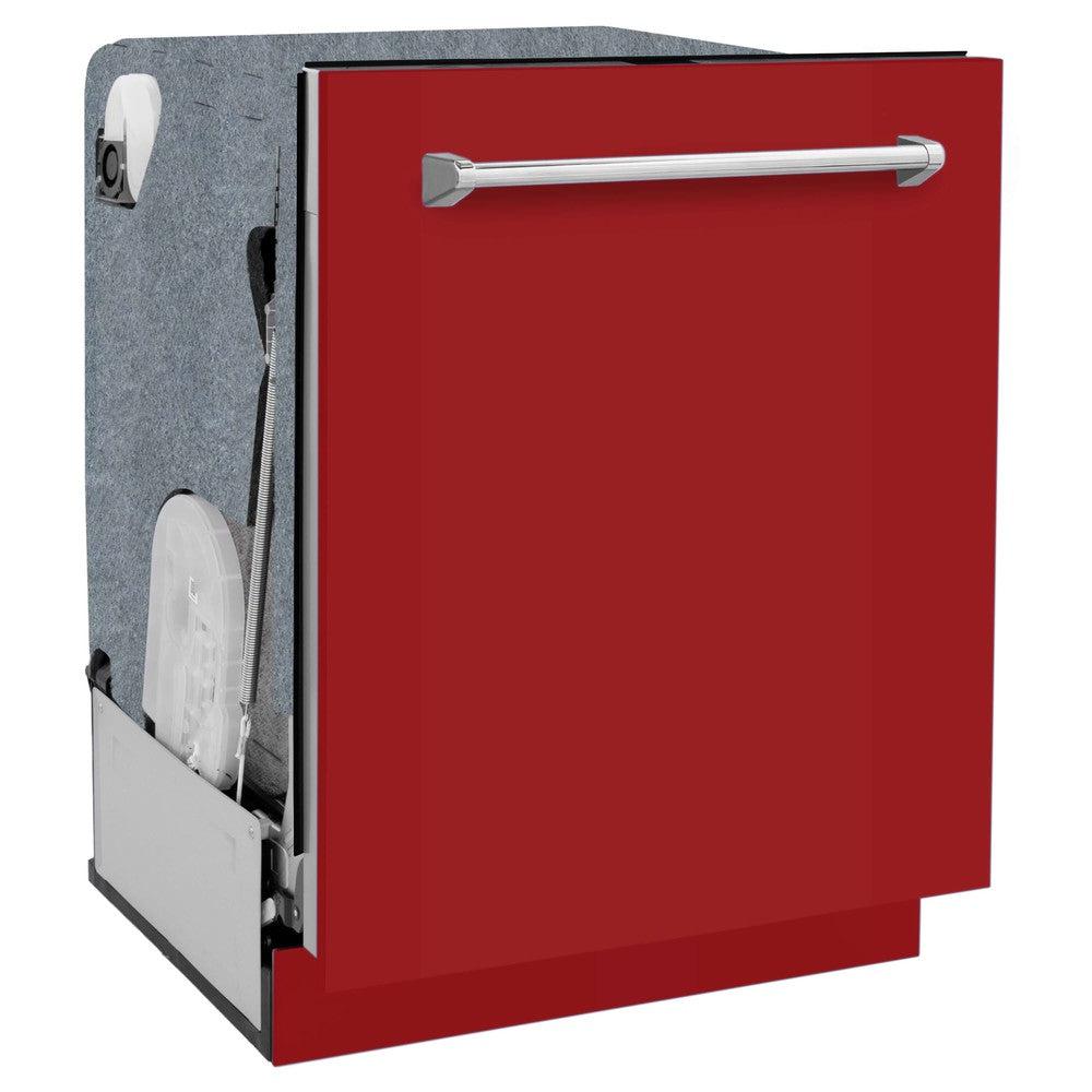 ZLINE 24 Inch Monument Series 3rd Rack Top Touch Control Dishwasher with Red Gloss Panel - Ultra Quiet 45dBa (DWMT RG 24) | Perfect for Modern Kitchens, Small Spaces & Energy-Efficient Homes