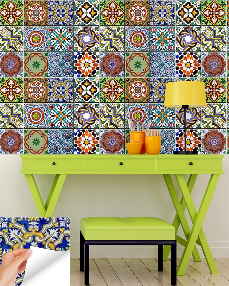 24-Piece Talavera Backsplash Tile Stickers - Authentic Traditional Mexican Style Peel & Stick Decals for Kitchen & Bathroom - Easy to Apply 4x4 Inch Home Decor (Perfect for DIY Kitchen Backsplash, Bathroom Wall Upgrade, Rental Apartment Renovation)