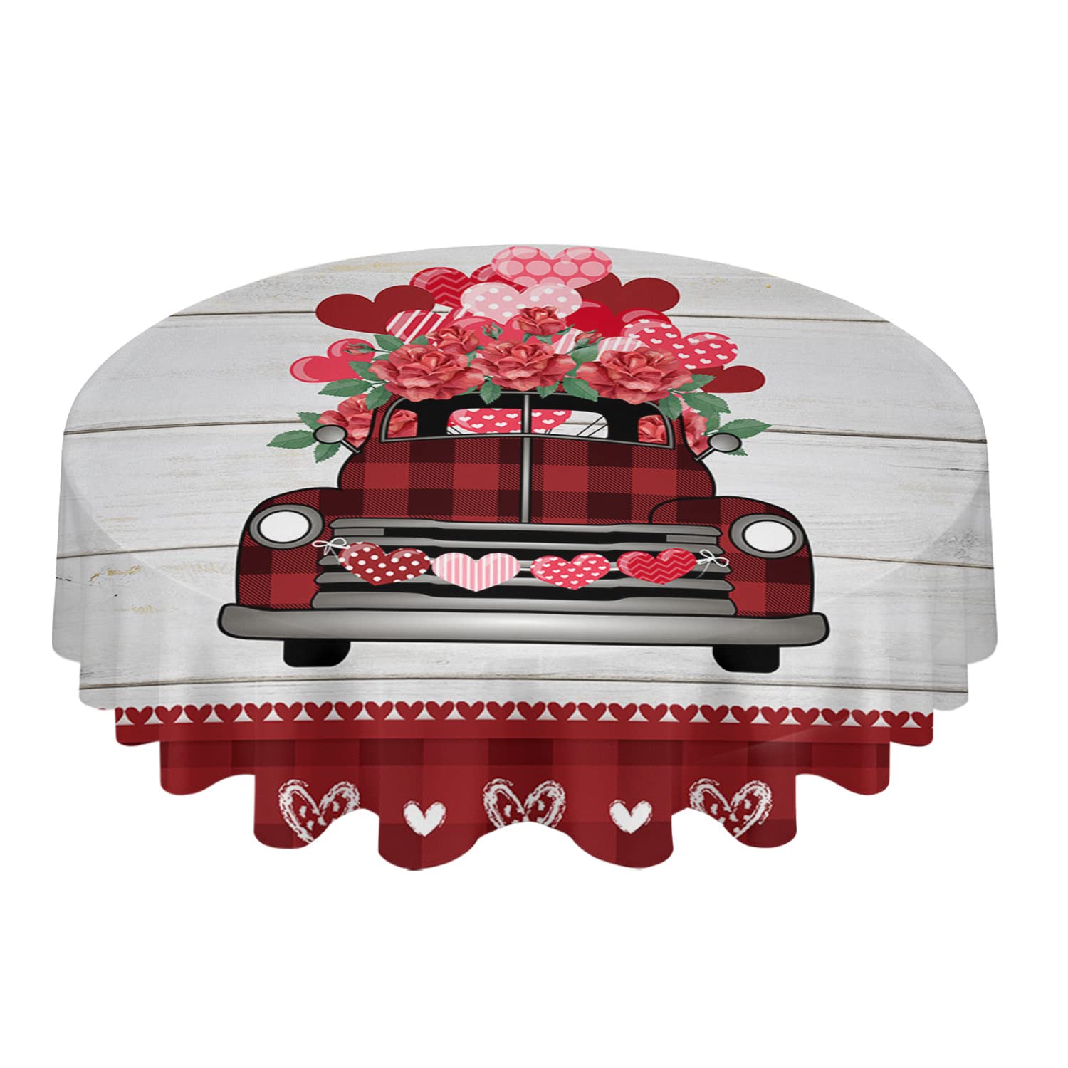 54 Inch Round Waterproof Oilcloth Tablecloth - Stain-Proof Washable Vinyl Table Cover for Valentine's Day, Parties, Dining, Camping & Outdoor Use (Rustic Wood Heart Design) | Perfect for Romantic Dinners, Picnics & Holiday Decorations
