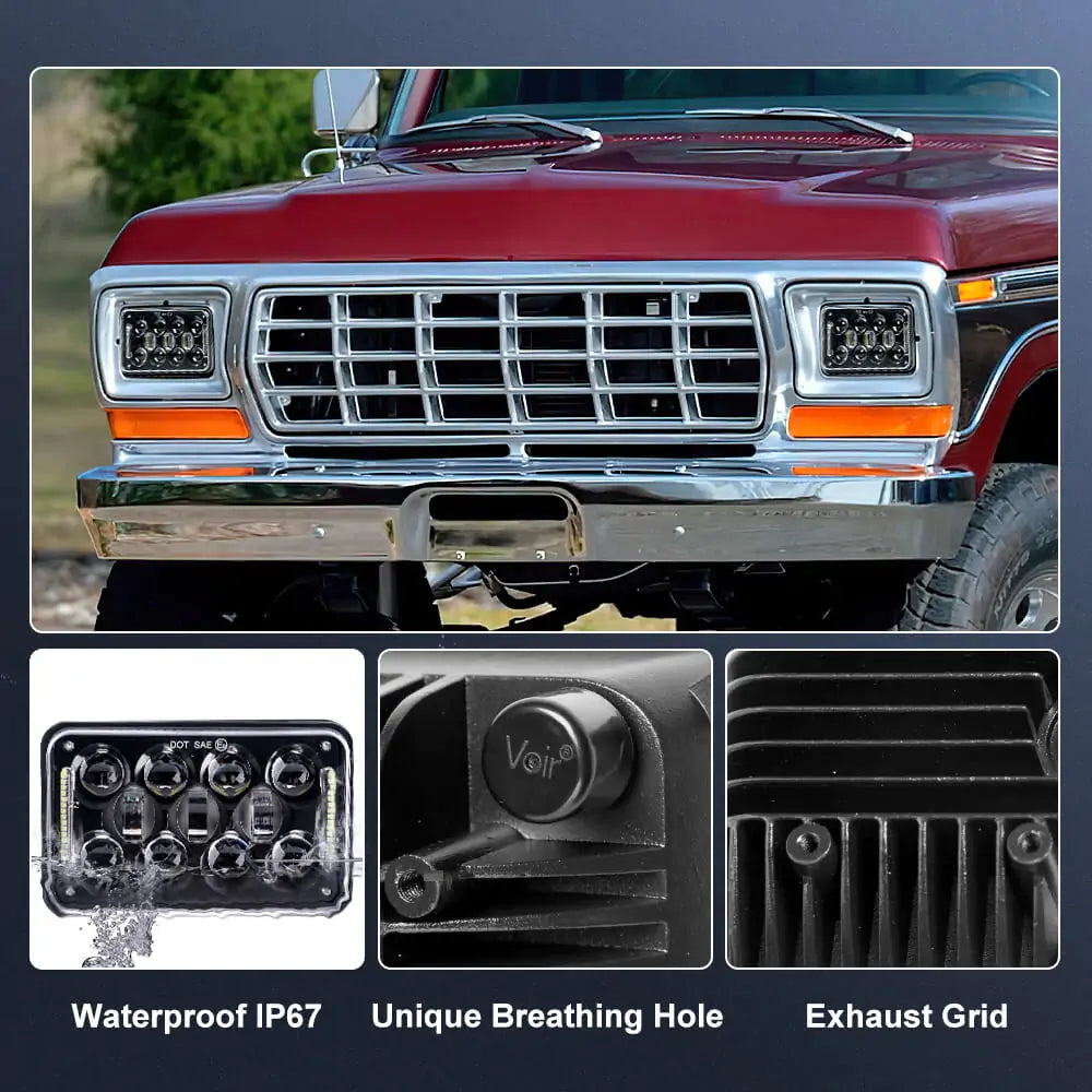 60W 4x6 Inch LED Rectangular Sealed Beam Headlights - DOT Approved Truck Headlight Replacement - High Brightness for Off-Road, Night Driving & Foggy Conditions