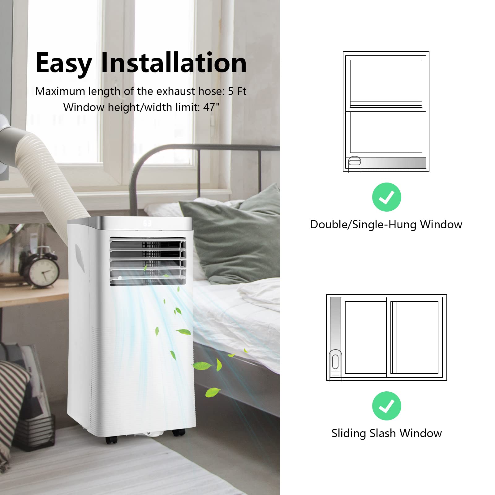 PETSITE 8000 BTU Portable Air Conditioner with Remote Control - 3-in-1 Cooling Unit with Dehumidifier, Fan & Air Cooler for Rooms Up to 230 sq.ft - Perfect for Bedrooms, Living Rooms & Home Offices