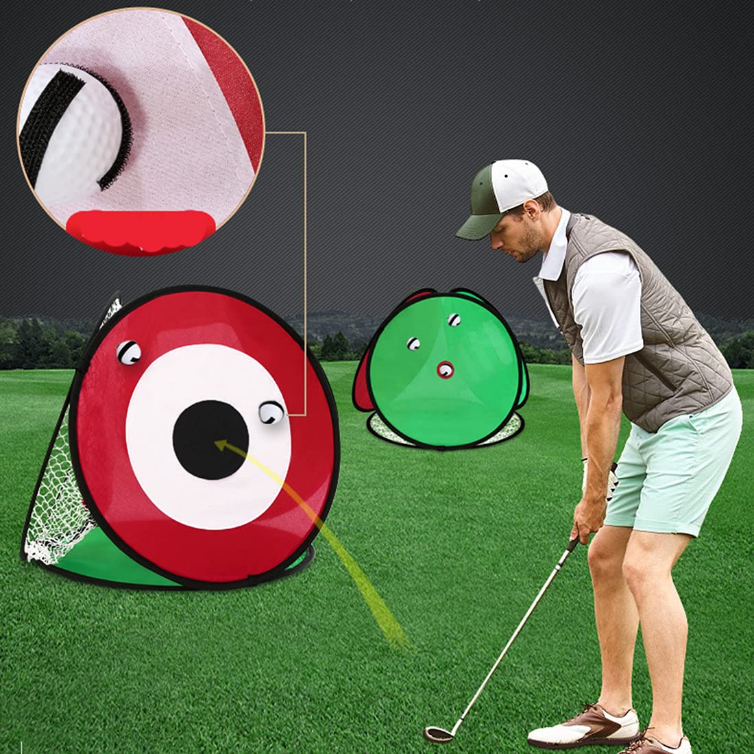 Pop Up Golf Chipping Net - Portable Indoor/Outdoor Practice Target with 3 Training Balls & Mat | Perfect Golf Gift for Men | Backyard, Driving Range & Home Training Accessories