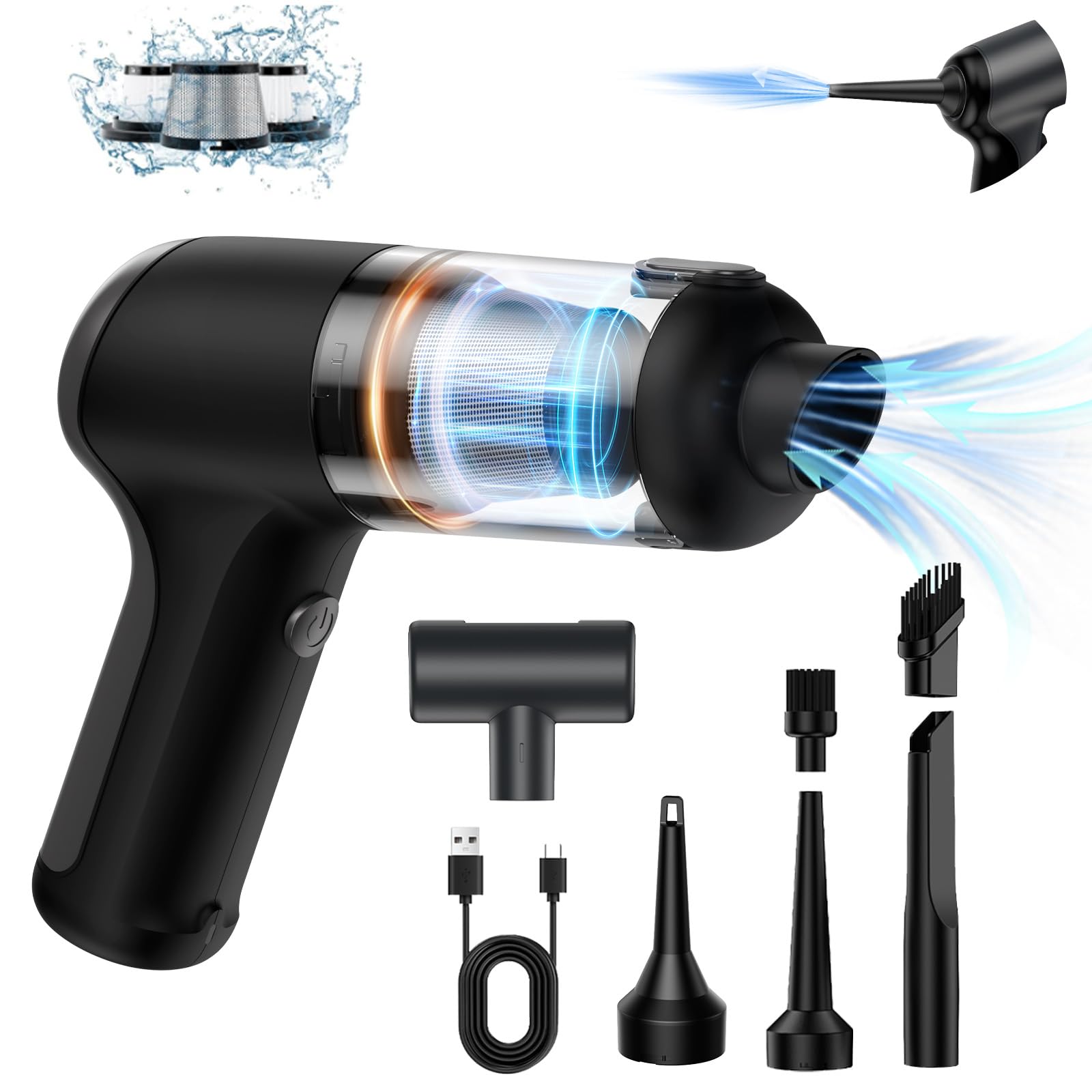 Rechargeable Cordless Handheld Mini Air Blower & Car Vacuum Cleaner - 18000Pa High Power Brushless Motor Electric Air Duster for Home, Car, Office & Workspace | Perfect for Cleaning Keyboards, Vents, Car Interiors & Small Spaces