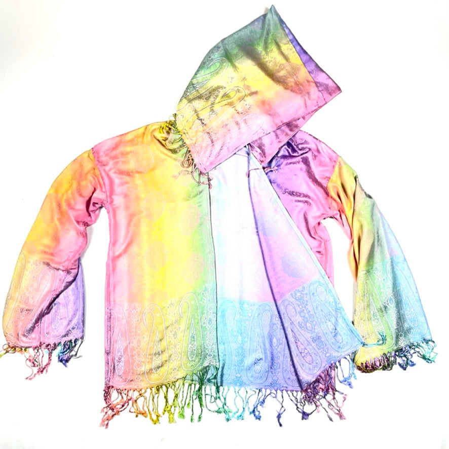 Pastel Rainbow Pashmina Robe - Soft & Cozy Women's Bathrobe for Spa, Lounge & Relaxation at Home