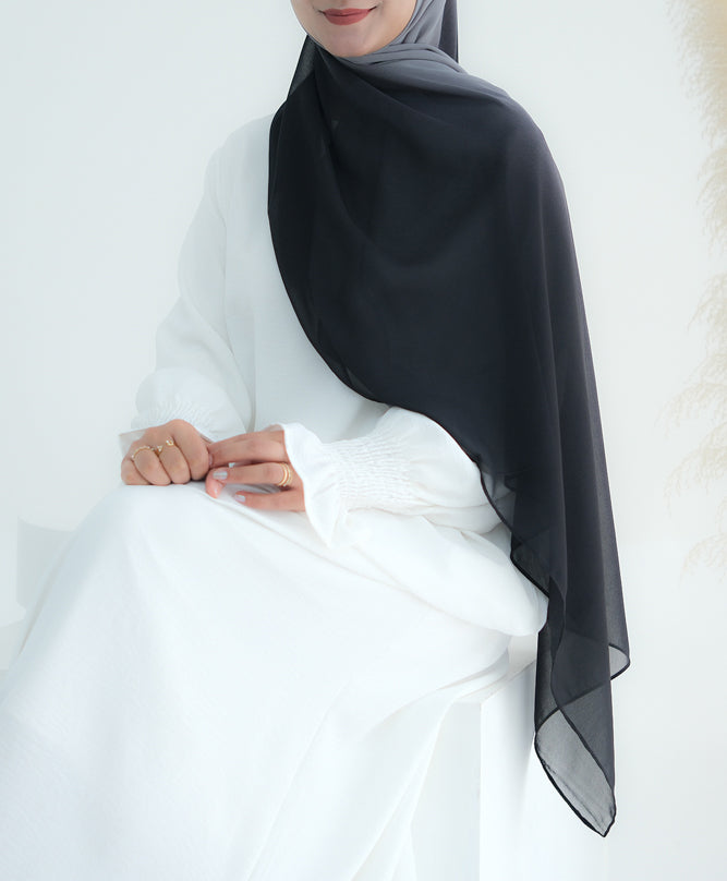 Premium Black Ombre Chiffon Scarf - Lightweight Rectangular Hijab for Women, Perfect for Daily Wear, Prayer, and Special Occasions