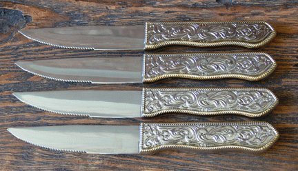 Premium Western Style Steak Knives Set of 4 - Stainless Steel with Decorative Buckle Design - Perfect for BBQ, Steak Dinners & Western Themed Parties