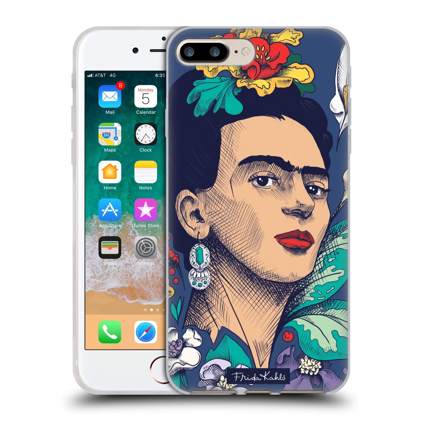 Frida Kahlo Flowers Sketch Soft Gel Case for iPhone 7 Plus/8 Plus - Officially Licensed by Head Case Designs, Perfect for Art Lovers & Everyday Protection