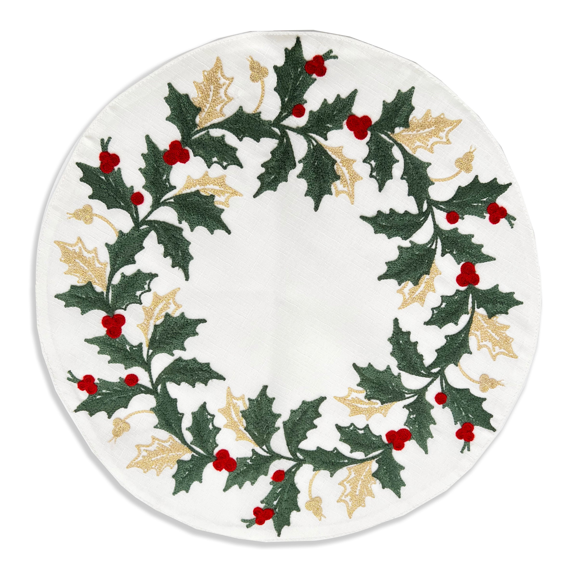 Holiday Embroidered Placemats Set of 4 - Christmas Table Decor for Dining Room, Kitchen, and Holiday Parties | Washable and Durable Cotton Place Settings