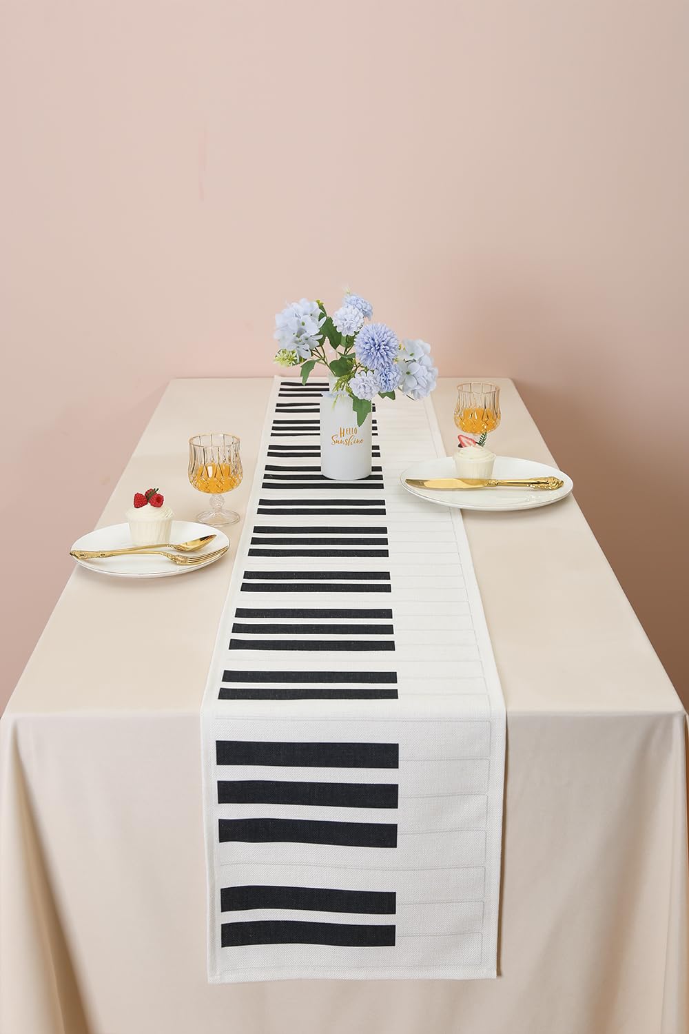 Elegant Piano Table Runner (12x72 Inch) - Cotton Linen Tablecloth for Wedding, Bridal Shower, Birthday Party Decorations - Perfect for Music Themed Events, Jazz Parties & Housewarming Gifts - Ideal for Dining Table, Buffet Table & Party Decor
