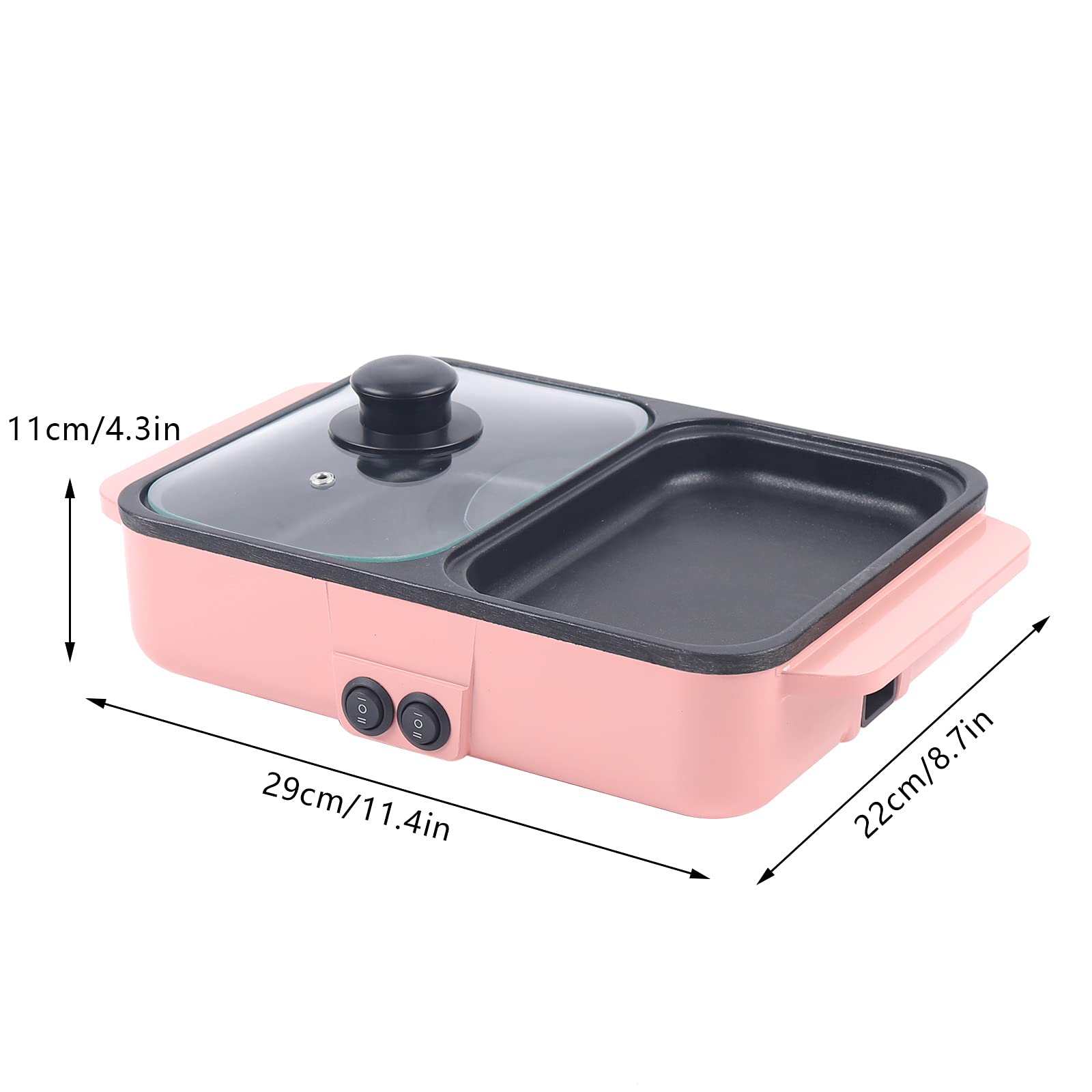 2-in-1 Electric Grill and Hot Pot - Smokeless Indoor Griddle with Adjustable Temperature, 1200W Portable Non-Stick Teppanyaki Pan - Perfect for Family BBQ, Hot Pot Parties, Camping & Home Cooking (Pink)