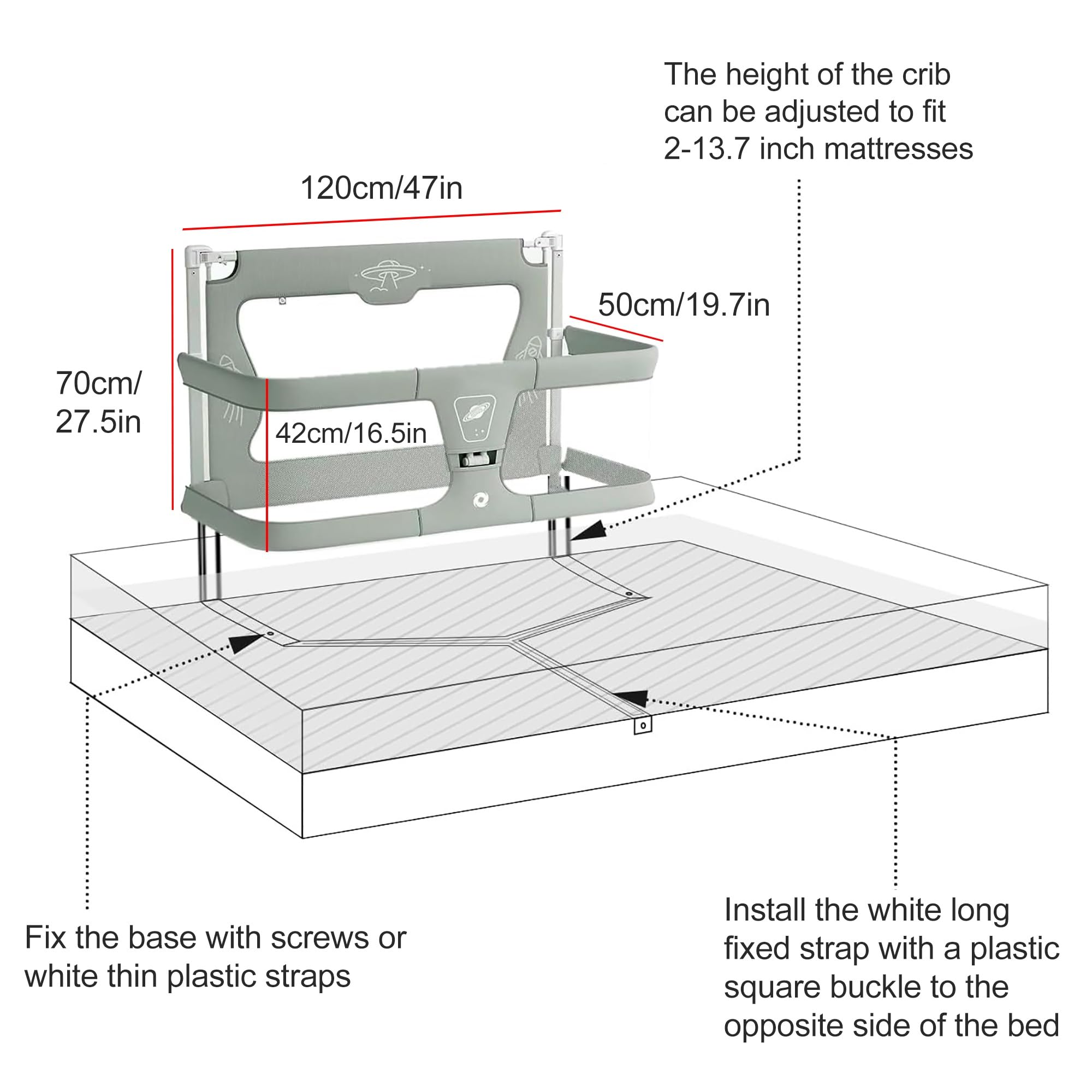 3-in-1 Adjustable Height Baby Bedside Crib - Convertible Bassinet, Co-Sleeper & Portable Bed Rail for Safe Infant Sleeping | Perfect for Nursery, Bedroom & Travel