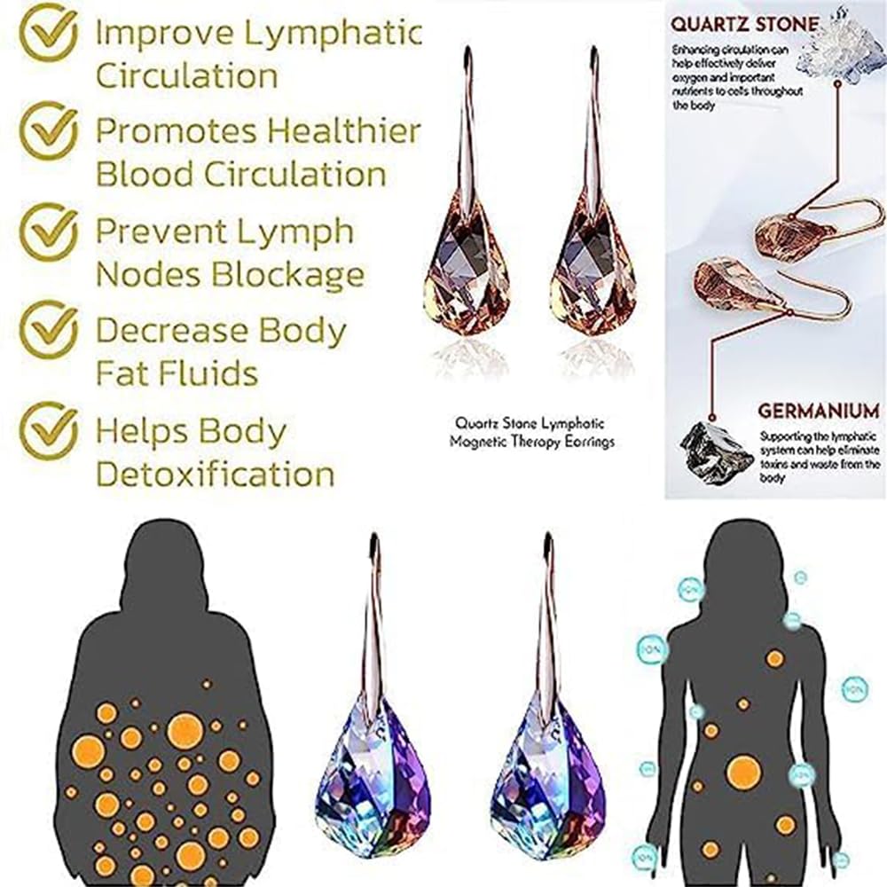 GuyAna Quartz Stone Lymphatic Magnetic Therapy Earrings - Germanium Lymphvity Earrings for Women | Lymphatic Drainage & Weight Loss Jewelry (2-Piece Set) | Perfect for Detox, Wellness & Fashion Accessories