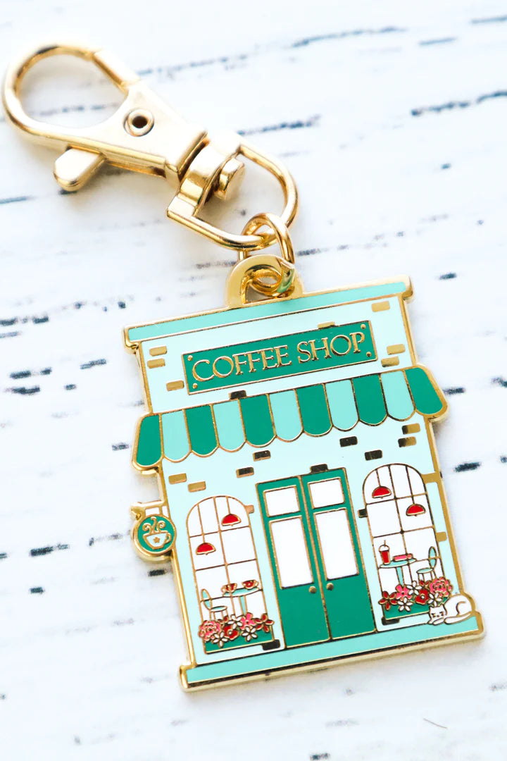 Vintage Coffee Shop Enamel Keychain & Keyring Charm - Flamingo Toes Design for Keys, Bags & Gifts | Perfect for Baristas, Coffee Lovers & Office Use