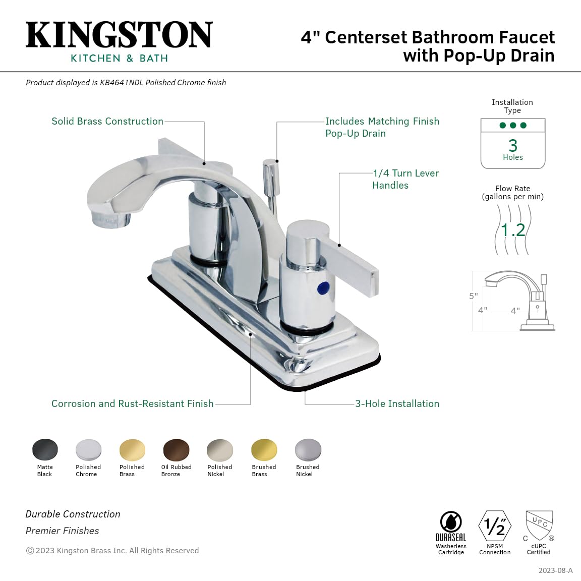 Kingston Brass KB4645NDL NuvoFusion 4-Inch Centerset Bathroom Sink Faucet, Oil Rubbed Bronze Finish, 3-7/8