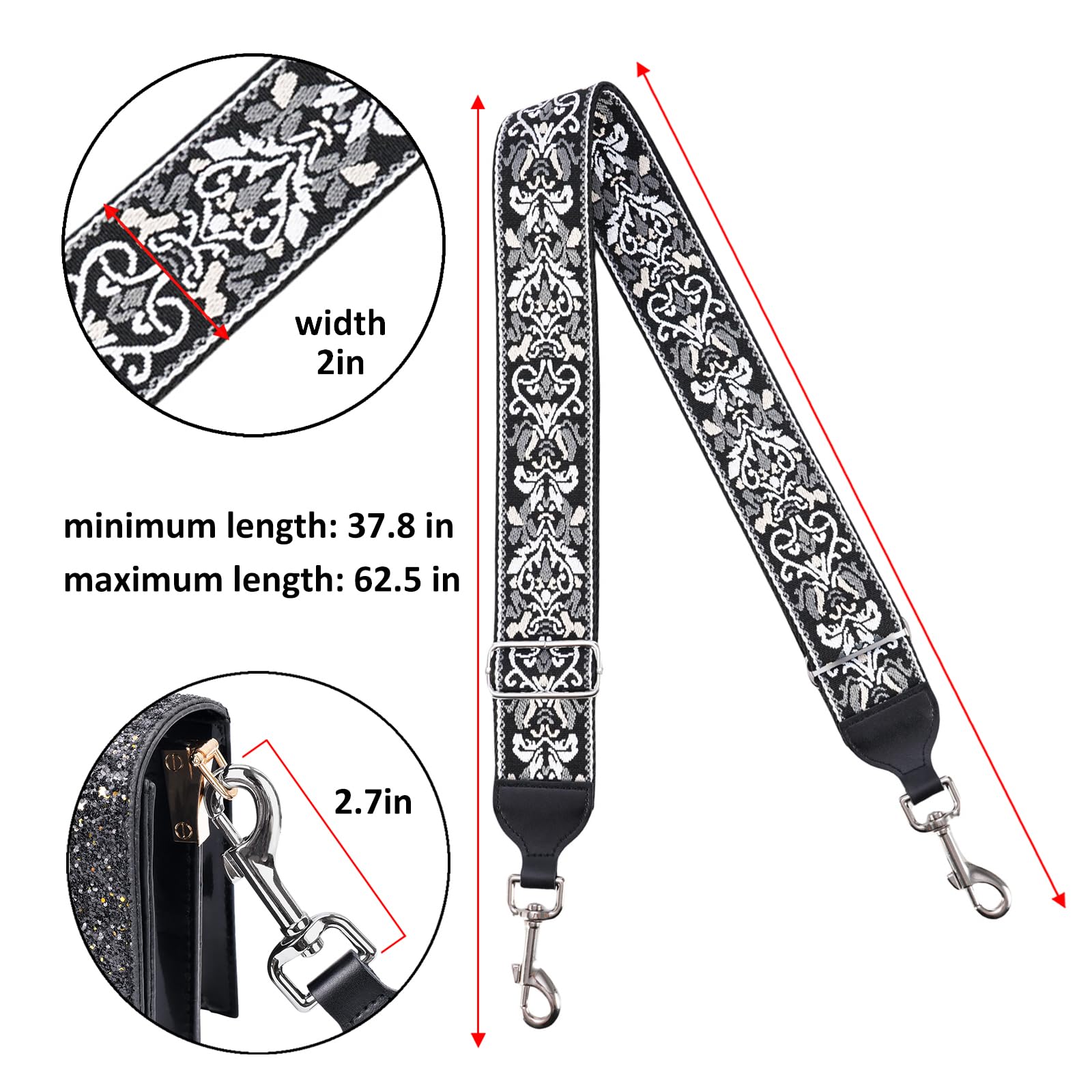 CLOUDMUSIC Replacement Handbag Strap - Adjustable Crossbody Purse Strap with Silver Clips for Women & Girls | Perfect for Everyday Use, Travel & Fashion Accessories