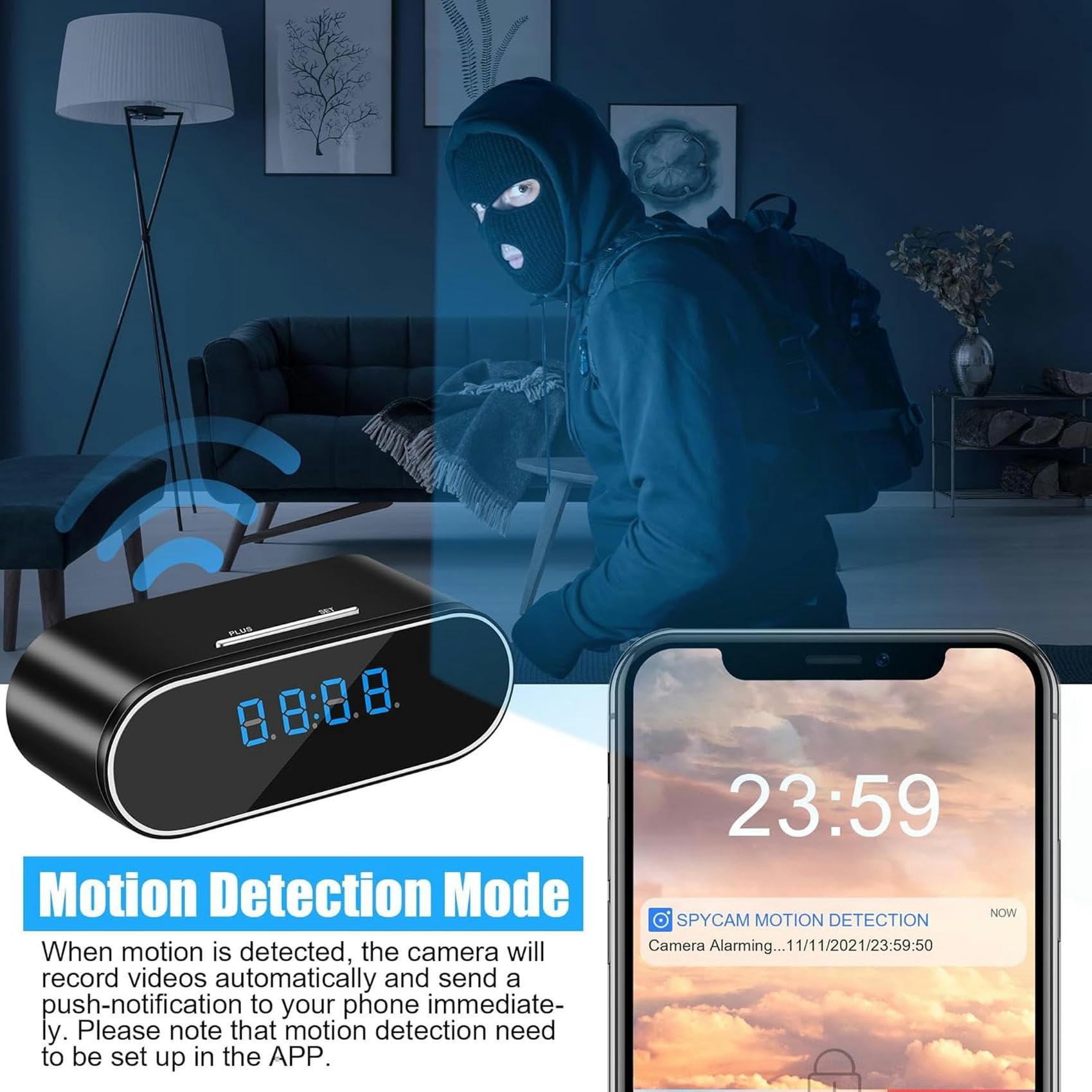 QPZMALSKY Mini Hidden Spy Camera 1080P WiFi - Secret Baby Monitor with Audio & Video, Covert Nanny Cam for Home & Office Surveillance, Motion Detection, 32GB Storage - Ideal for Child Safety, Elderly Care, and Security Monitoring