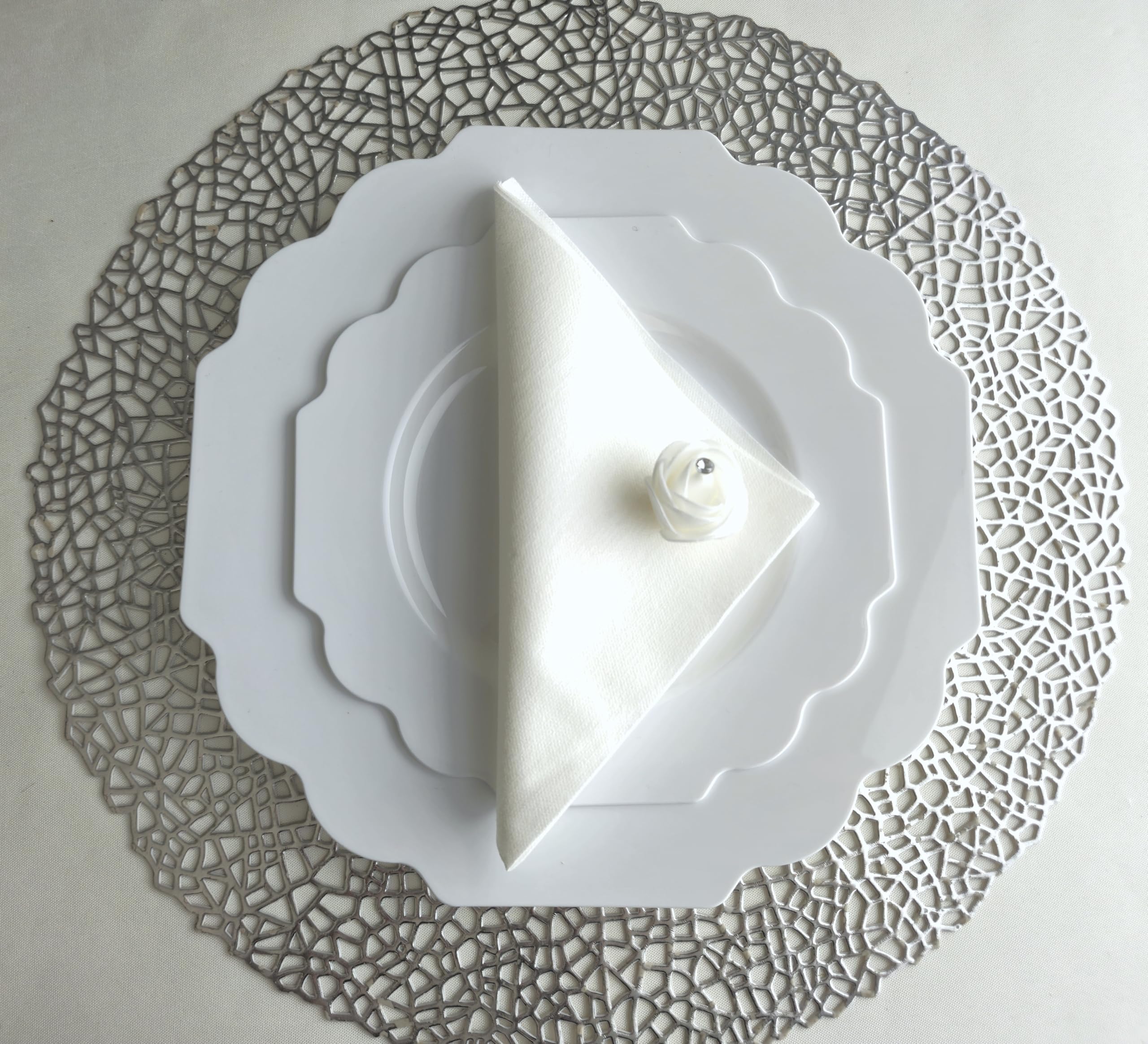 960-Piece Heavyweight Disposable Plastic Plate Set for 120 Guests - 10.5'' & 8'' Plates, Silverware, Cups & Napkins - Elegant White Wedding Party Dinnerware | Perfect for Weddings, Bridal Showers, Banquets & Large Gatherings