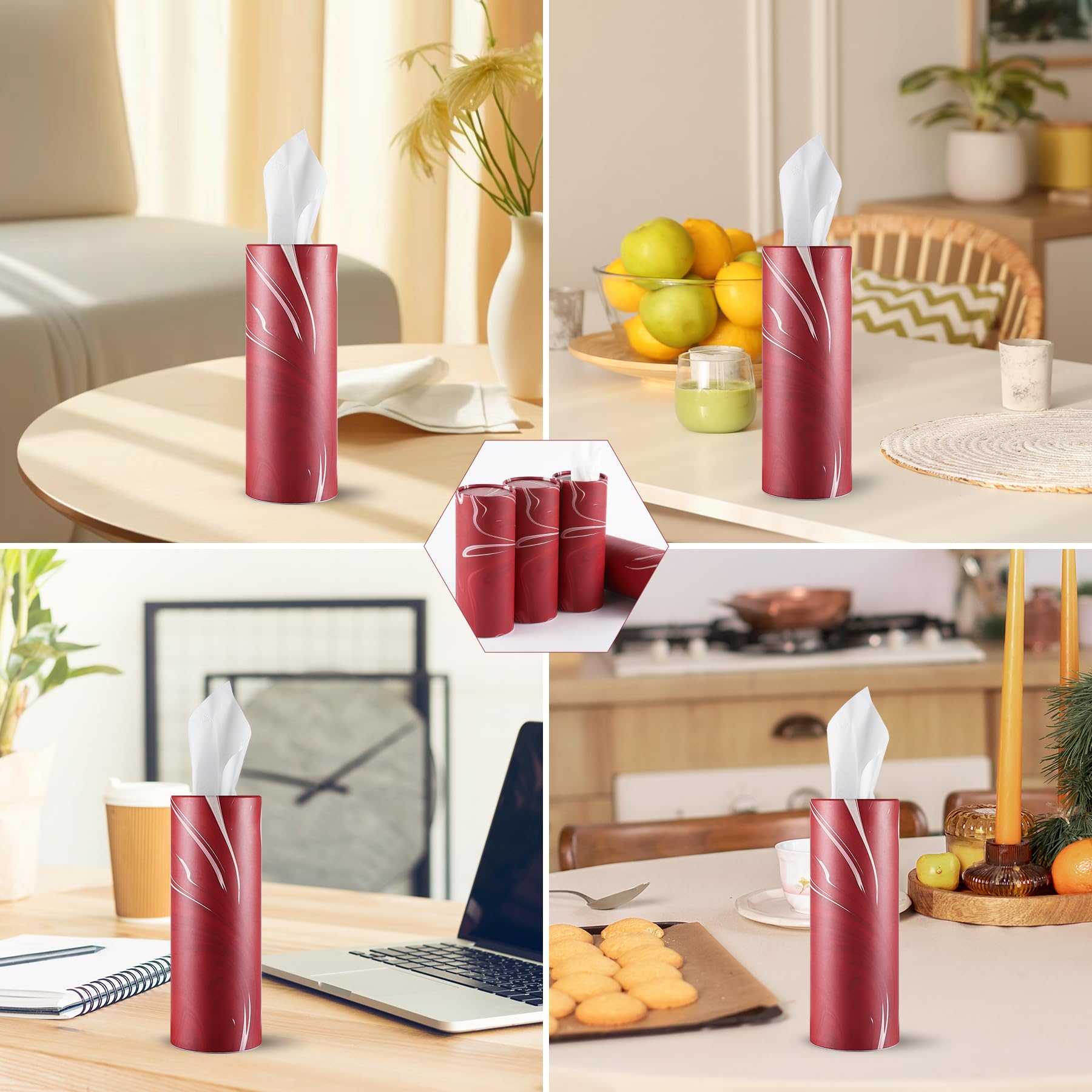 JUSTTOP Car Tissue Holder with 4 Pack Facial Tissues - Convenient Kleenex Cup Holder for Car Travel, Universal Car Accessories Interior for Men & Women (4 Canisters, Red) - Perfect for Road Trips, Commuting & Daily Driving