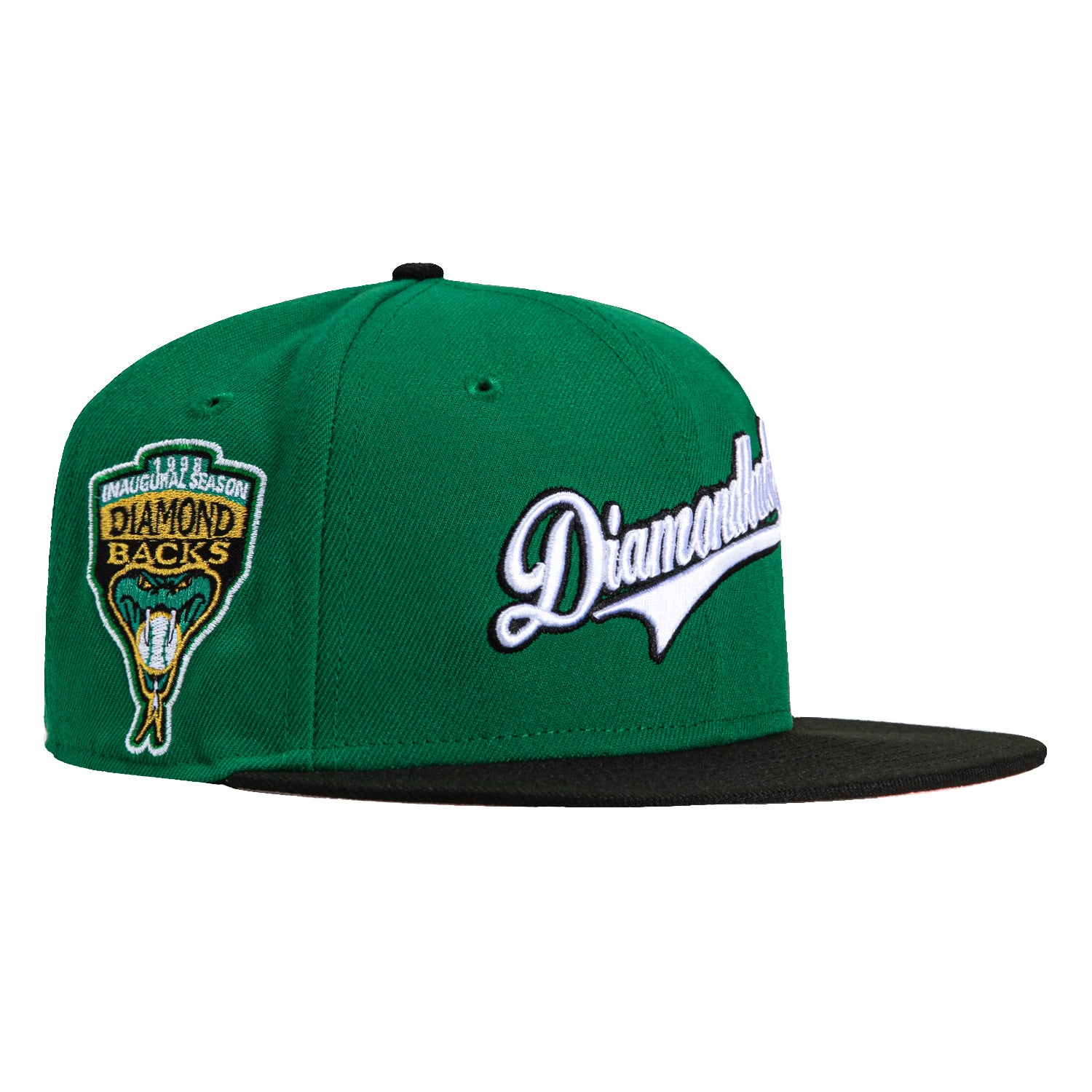 New Era 59Fifty Arizona Diamondbacks MLB Baseball Cap with Inaugural Patch - Kelly Green & Black - Adjustable Snapback Hat for Men's Fashion & Sports Fans