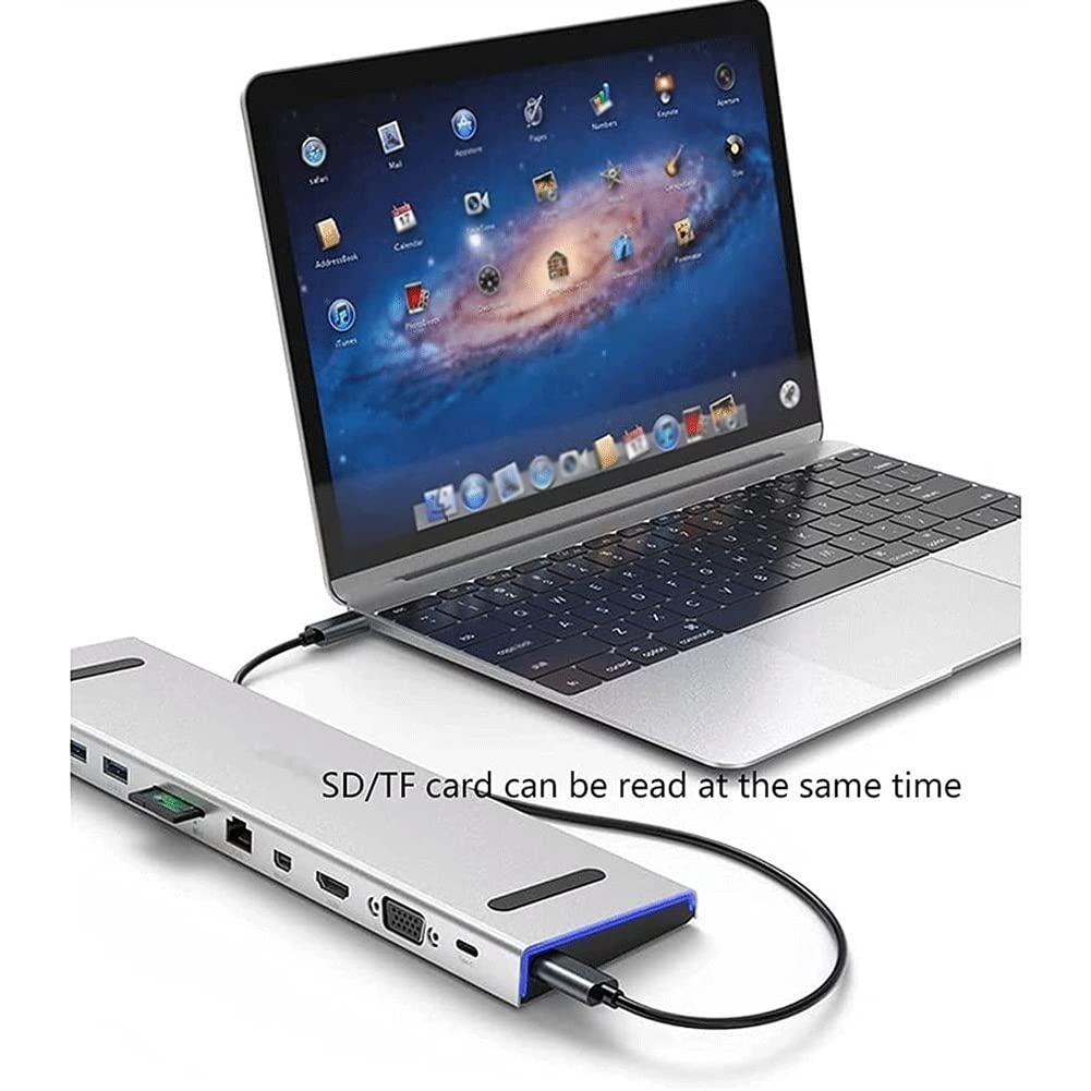 11-in-1 USB C Docking Station with HDMI, Mini DP, VGA, Ethernet, 3 USB 3.0 Ports, SD/TF Card Reader, 3.5mm Audio & 100W PD Charging - Perfect for MacBook Pro/Air, Dell XPS, HP Laptops & Home Office Setup