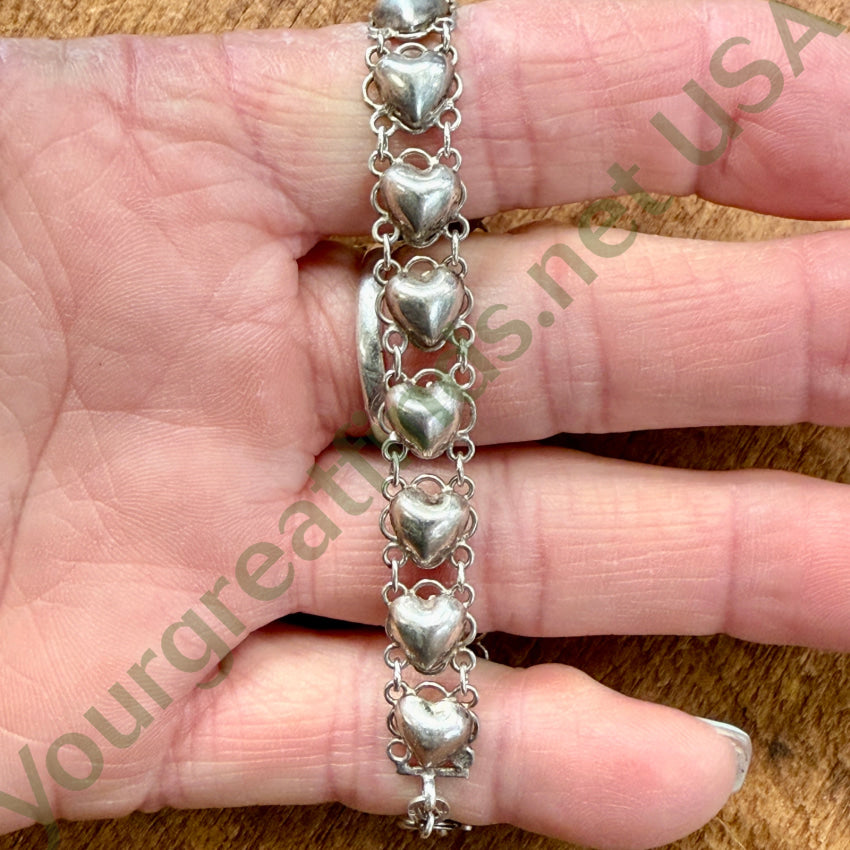 Sterling Silver Puffy Heart Bracelet for Women - Dainty Adjustable Heart Charm Bracelet - Perfect for Valentine's Day, Anniversary & Everyday Wear