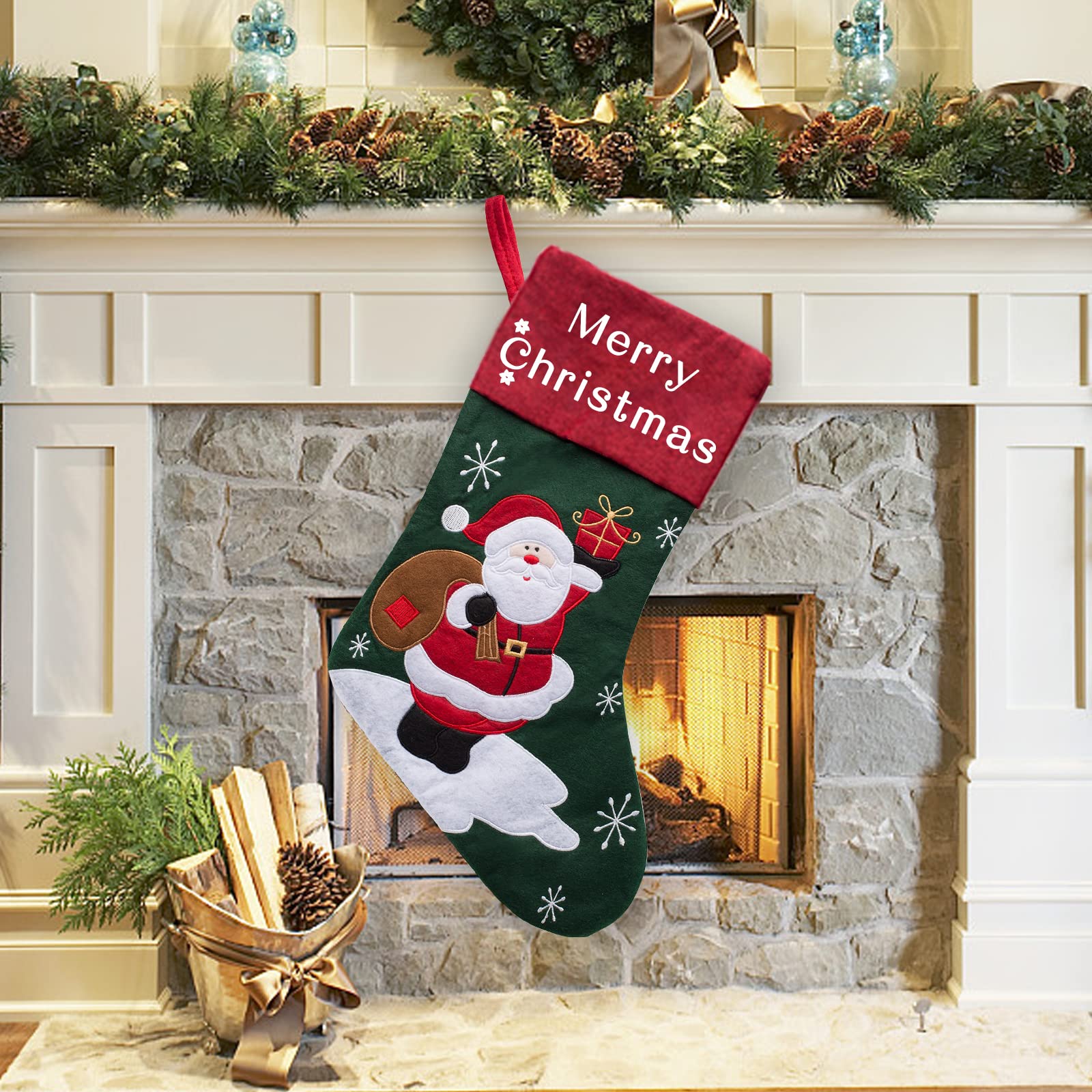 Personalized Christmas Stockings for Kids - Custom Name Santa Candy Stocking Bag (20 Inch) - 1, 2, 3, 4, or 5 Pack - Snowman & Deer Holiday Decor - Perfect for Fireplace Mantel, Tree Decorations & Christmas Gift Giving