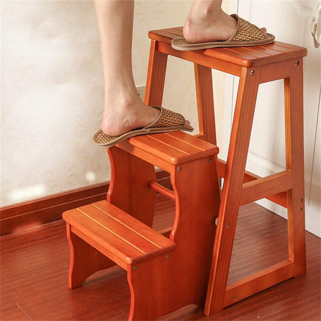 Wooden Folding Step Stool for Kitchen, Adults - Adjustable Ladder Stool with Non-Slip Feet | Multi-Functional Step Chair for Home, Office, Bathroom & Display Shelving | Perfect for Reaching High Cabinets, Organizing & Decorating