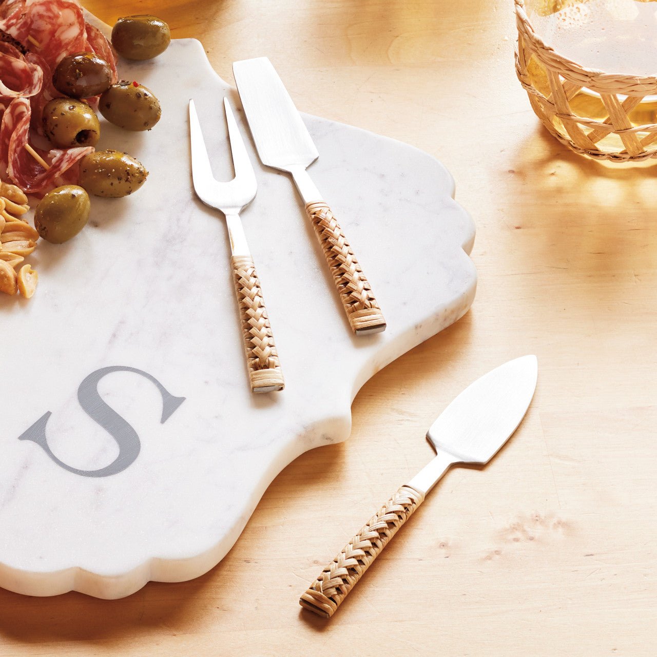 Premium Bamboo Cheese Knife Set - Stainless Steel Blade with Ergonomic Handle for Cheese Platter, Charcuterie Board & Entertaining