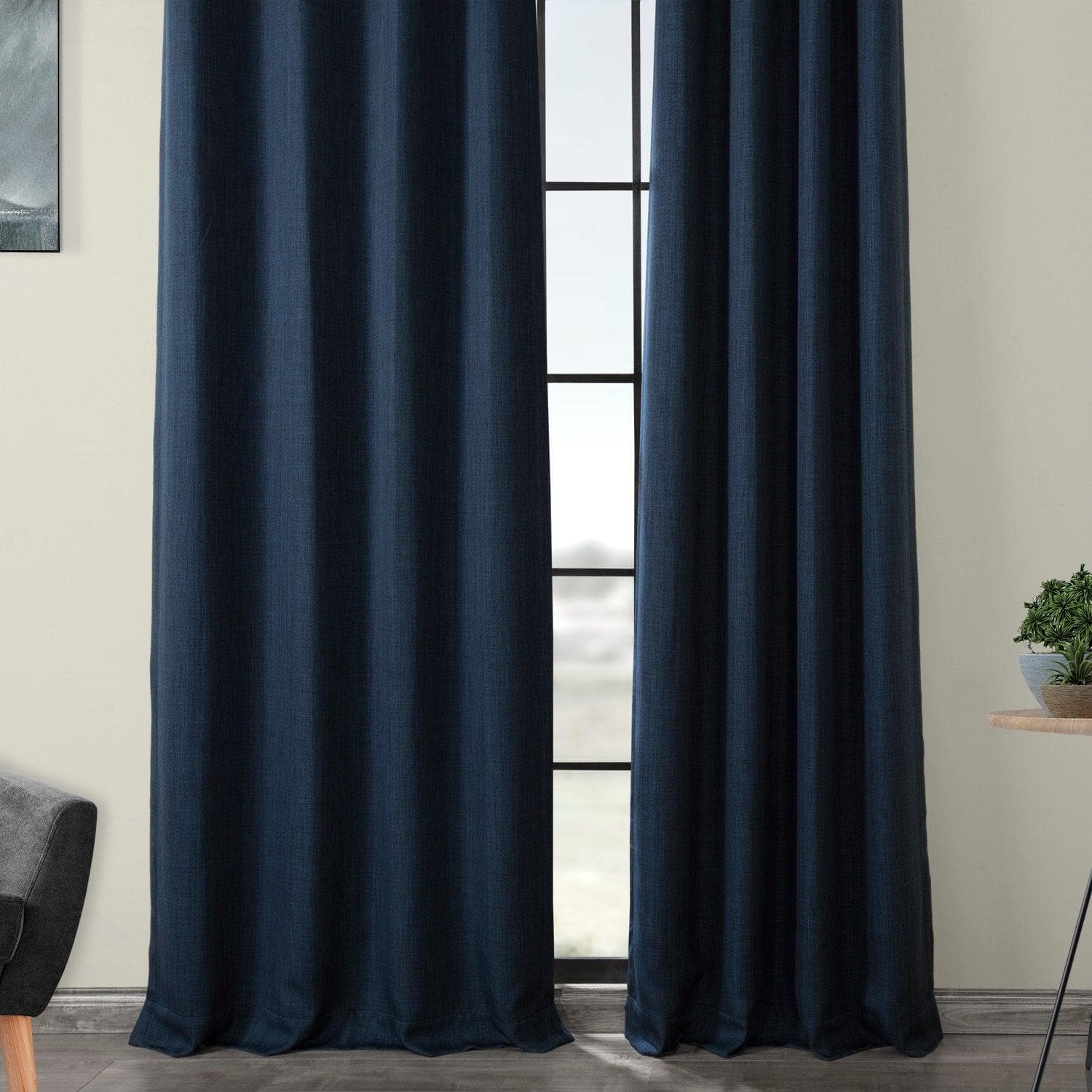 Indigo Grommet Textured Faux Linen Blackout Curtains for Bedroom - Light Blocking Window Drapes for Home, Living Room & Nursery