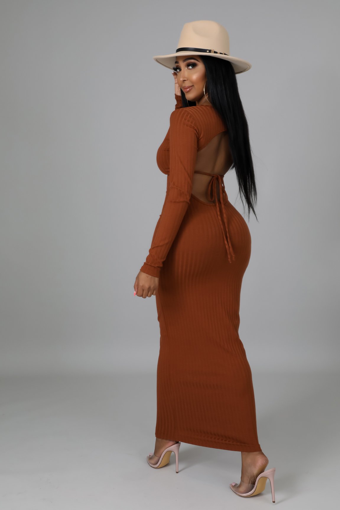 Lola Babe Women's Elegant Cognac Dress - Perfect for Parties, Weddings & Special Occasions