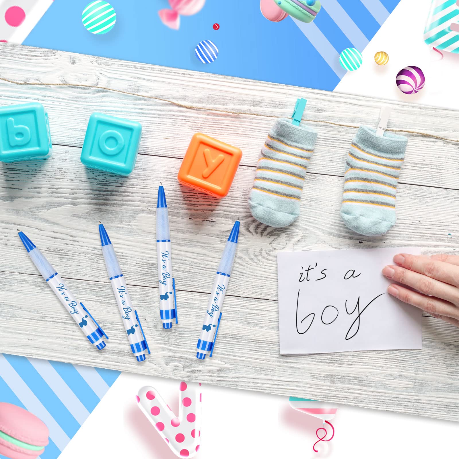 Outus 60 Pcs Retractable Baby Shower Gel Pens with Rotating Messages - Fun Baby Shower Guest Favors for Boy Theme Parties - Perfect for Baby Shower Games, Guest Books & Party Decorations