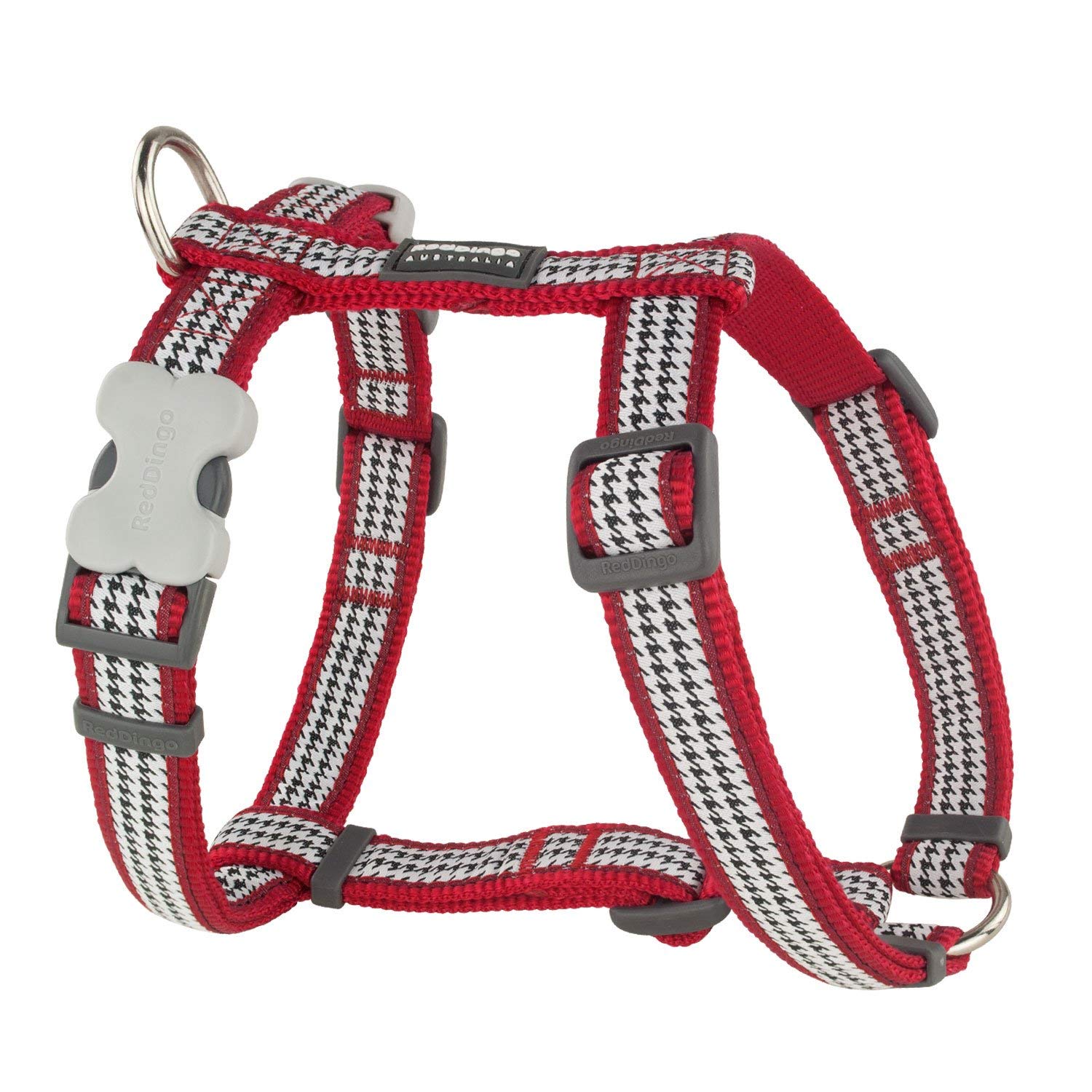 Red Dingo Dogtooth Pattern Dog Harness - 15mm Adjustable Pet Vest, Reflective & Padded for Small to Medium Dogs - Perfect for Walking, Running & Outdoor Adventures