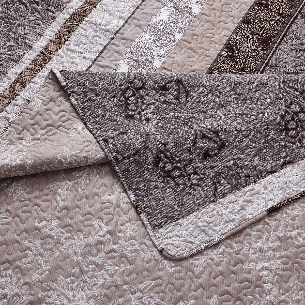 7-Piece Queen Size Bedding Set - Callisto Taupe Lightweight Quilt with Solid Ivory Microfiber Sheets | Soft & Breathable for All Seasons | Perfect for Master Bedroom, Guest Room & Vacation Homes