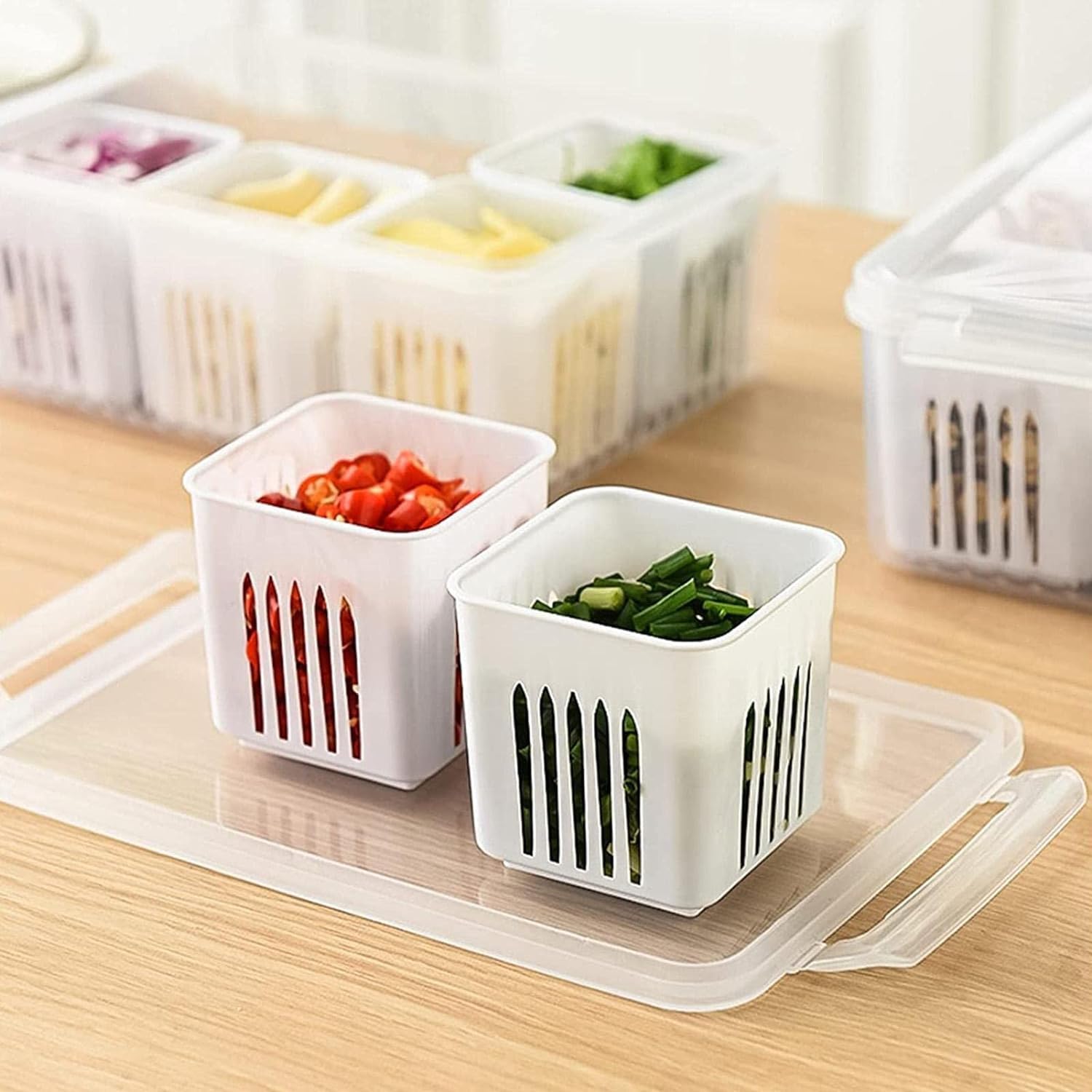 UCRAVO 6-Compartment Divided Veggie Tray - Airtight Snackle Box & Charcuterie Container for Food Storage | Refrigerator Safe Food Prep Containers | Perfect for Meal Prep, Party Platters & Fruit Organization (1 Pack)