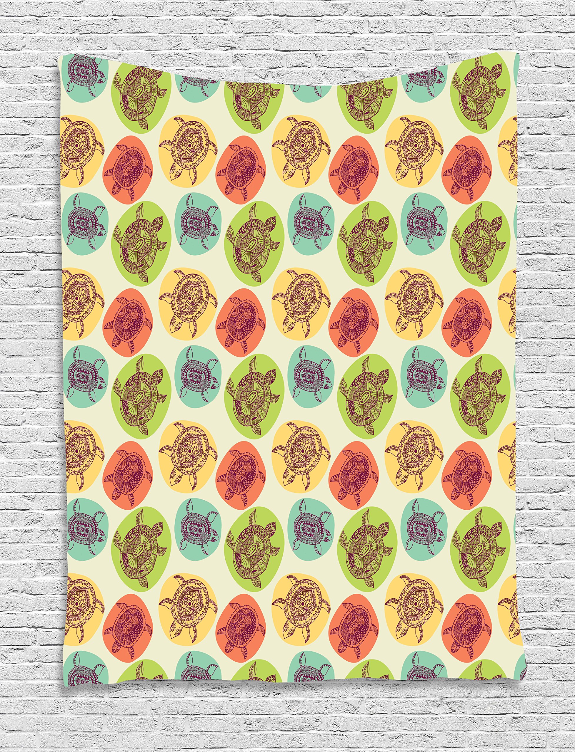 Ambesonne Turtle Tapestry - Aquatic Tortoise Animal Print Wall Art in Pastel Colors, 60x80 Inch Multicolor Wall Hanging for Bedroom, Living Room, Dorm Decor | Perfect for Boho, Coastal & Nature-Themed Home Decoration