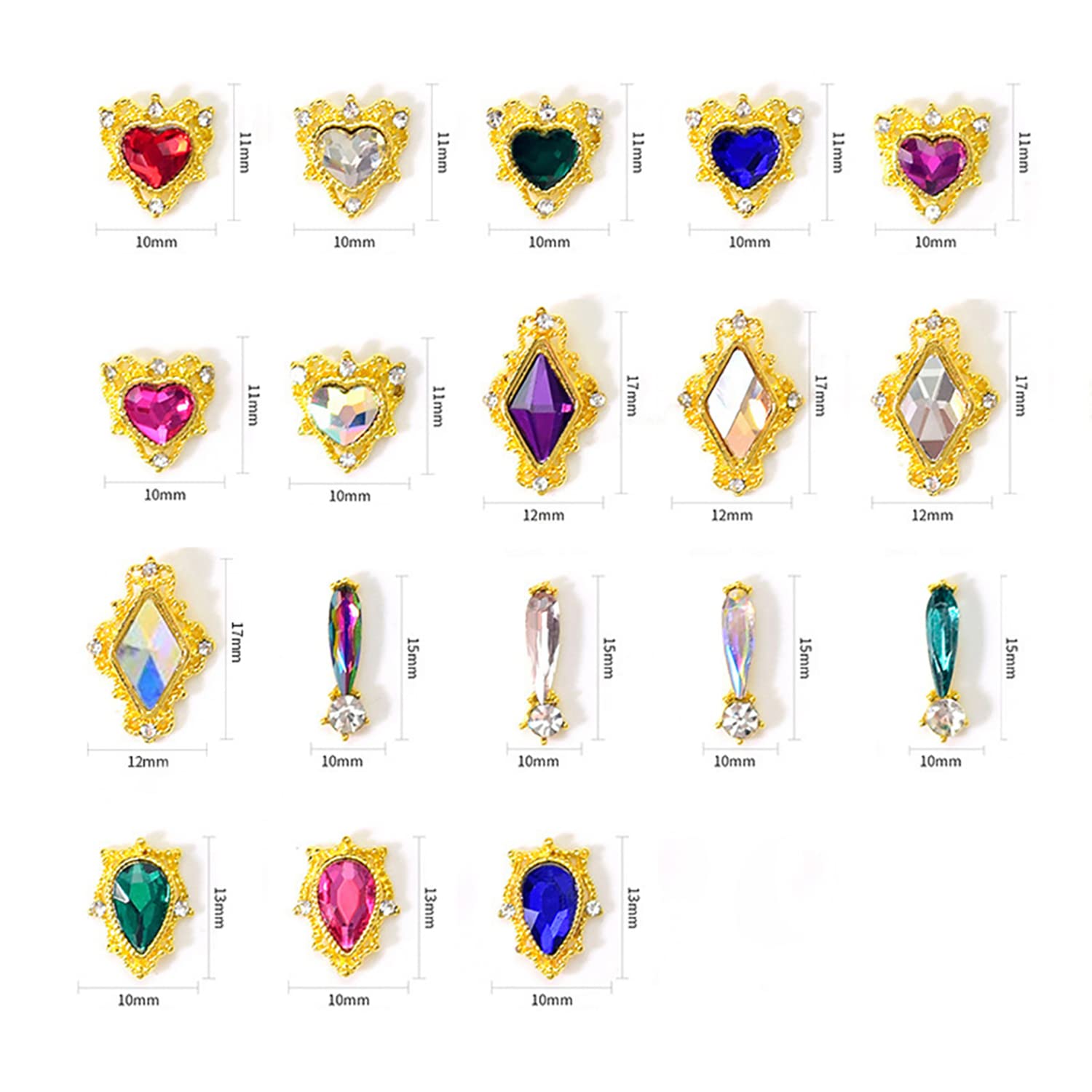 3D Gold Heart Nail Charms - 36pcs AB Crystal Nail Gems for Acrylic Nails & Nail Art
