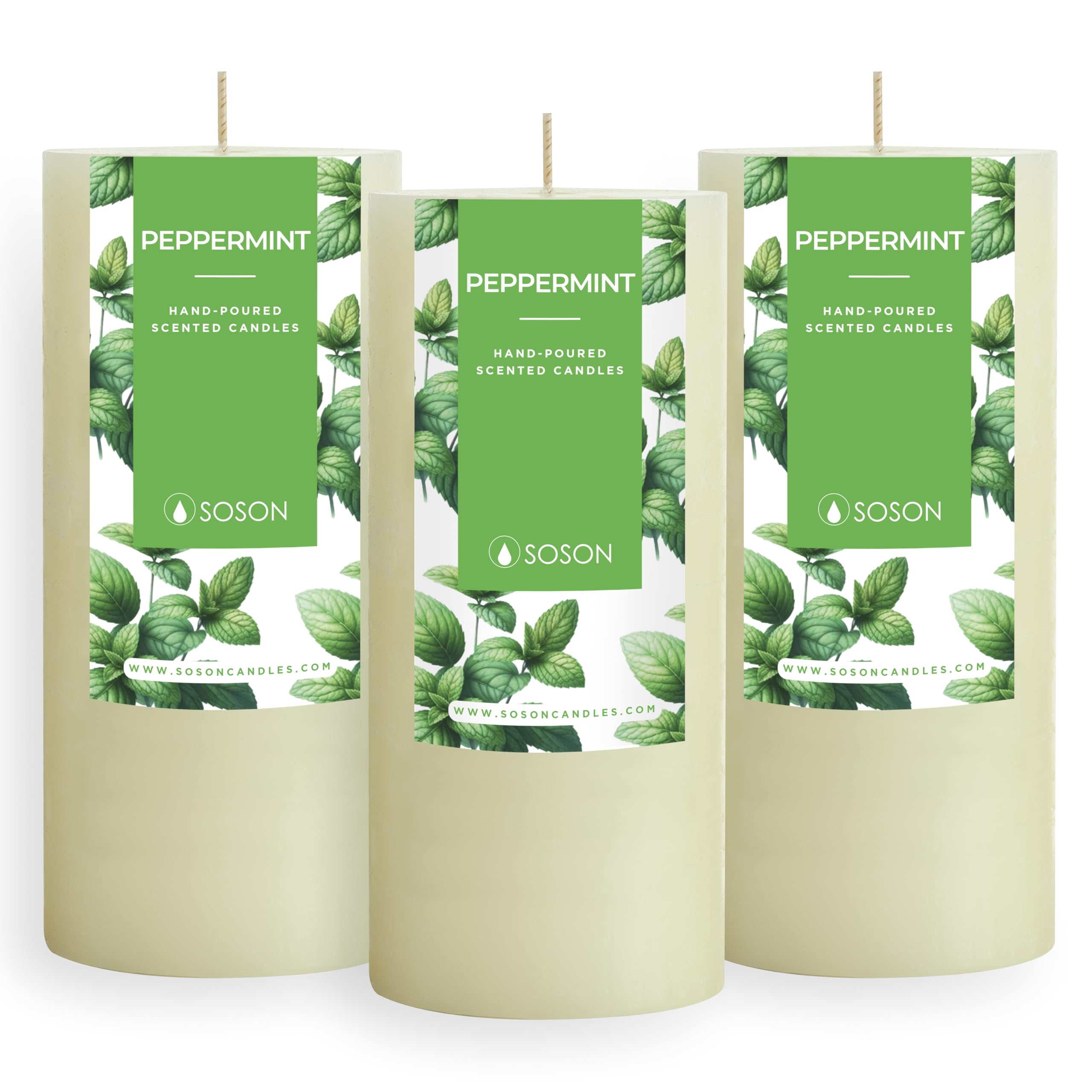 Simply Soson Peppermint Scented Candles - Set of 3 Ivory Pillar Candles (3x6 inches) | Aromatherapy Gifts for Women, Home Fragrance & Relaxation | Perfect for Living Room, Bedroom, Spa & Meditation Spaces