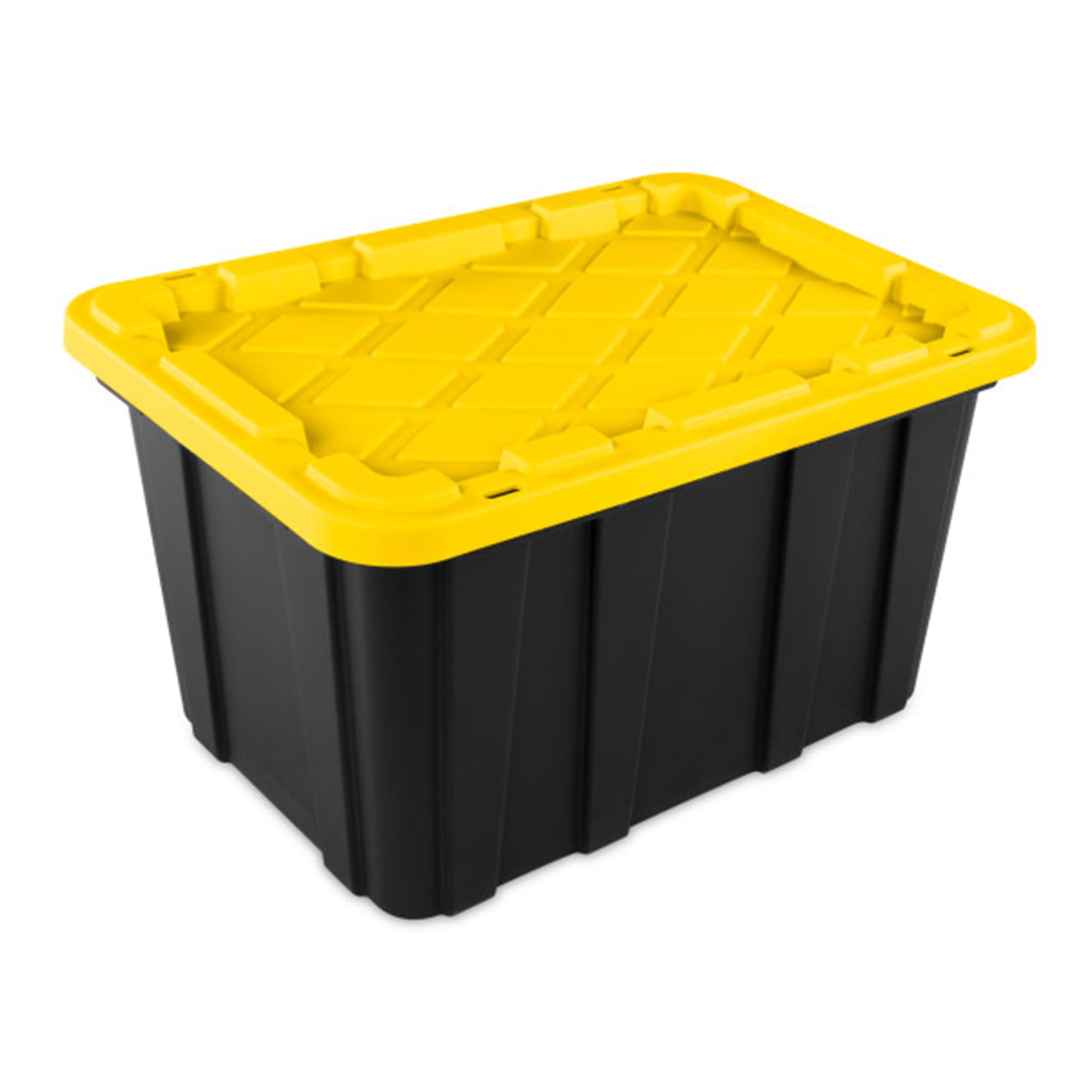 Sterilite 12-Pack 27 Gallon Heavy Duty Stackable Storage Bins with Lids - Black & Yellow for Home Organization, Garage Storage, and Office Supplies