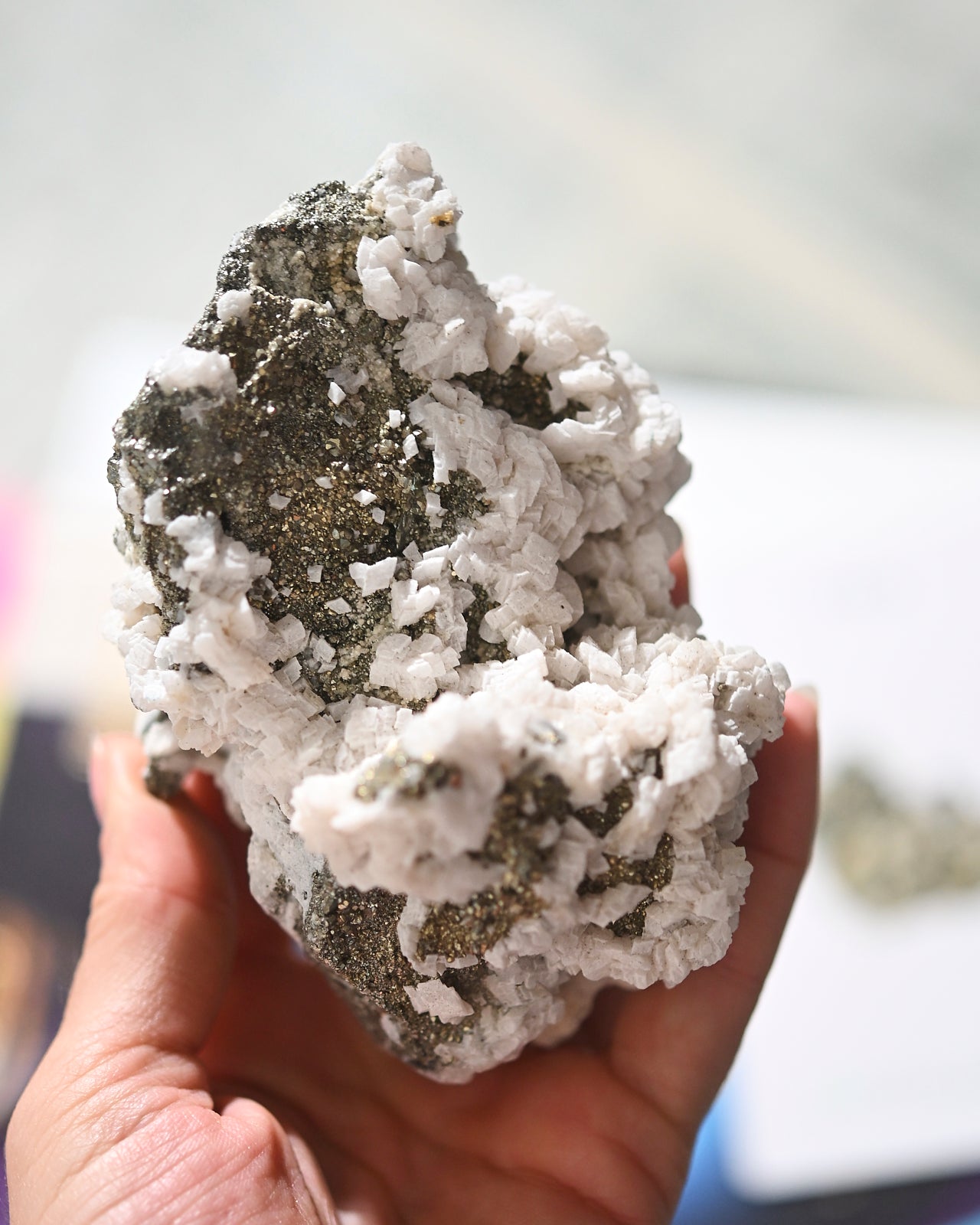 Natural Pyrite and Calcite Crystal Cluster Specimen - Healing Stones for Meditation, Home Decor & Mineral Collection (3-4 Inches)