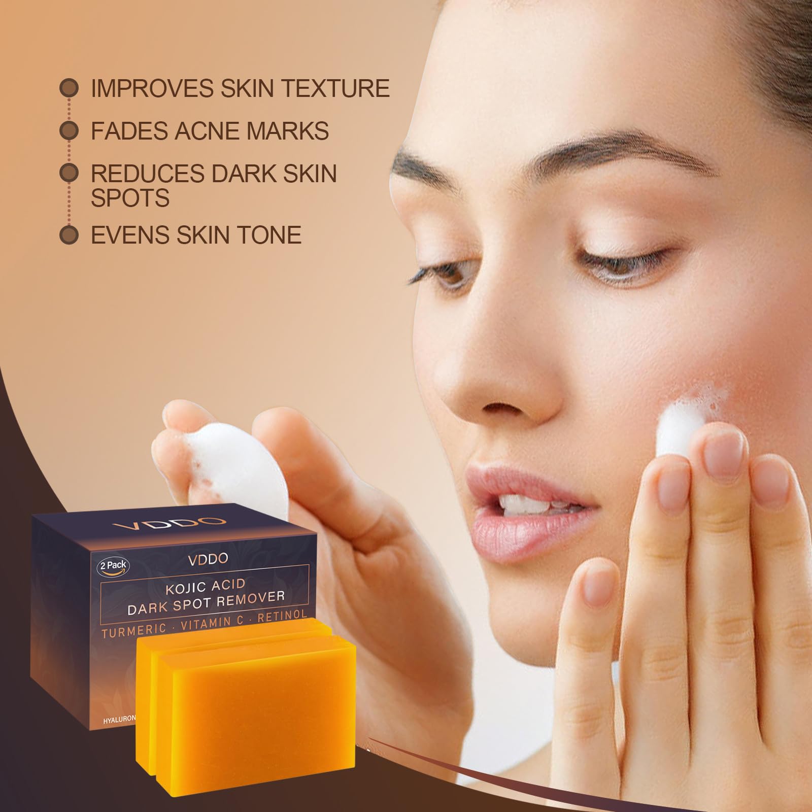 Turmeric & Kojic Acid Soap Bar for Dark Spots & Hyperpigmentation - Japanese Formula with Retinol, Vitamin C, Collagen & Hyaluronic Acid - Brightening Face & Body Soap for Even Skin Tone - Perfect for Daily Skincare & Acne Treatment