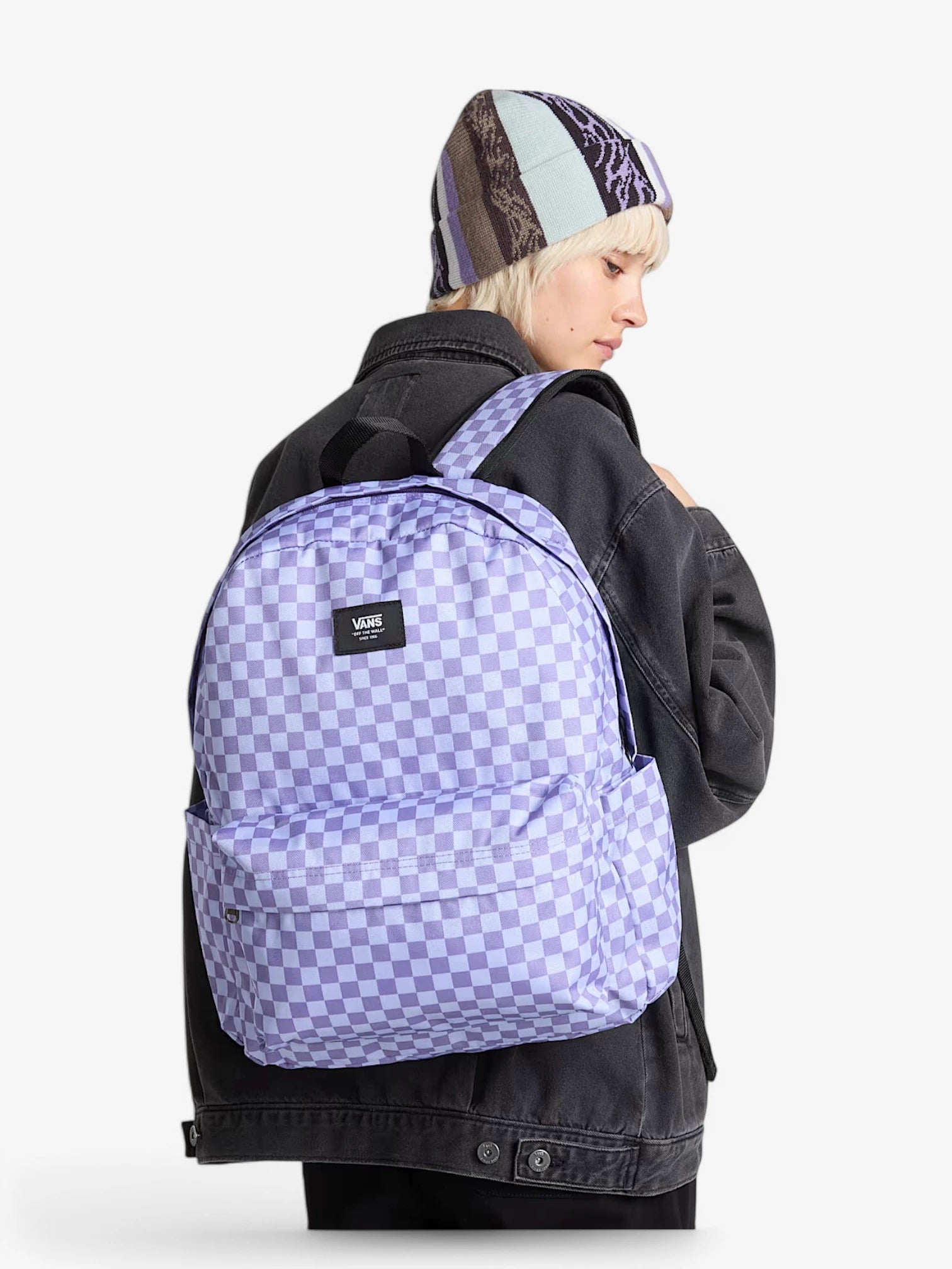 Vans Old Skool Check Backpack - Purple Laptop Backpack for School, College & Travel | Durable Daypack for Students & Commuters