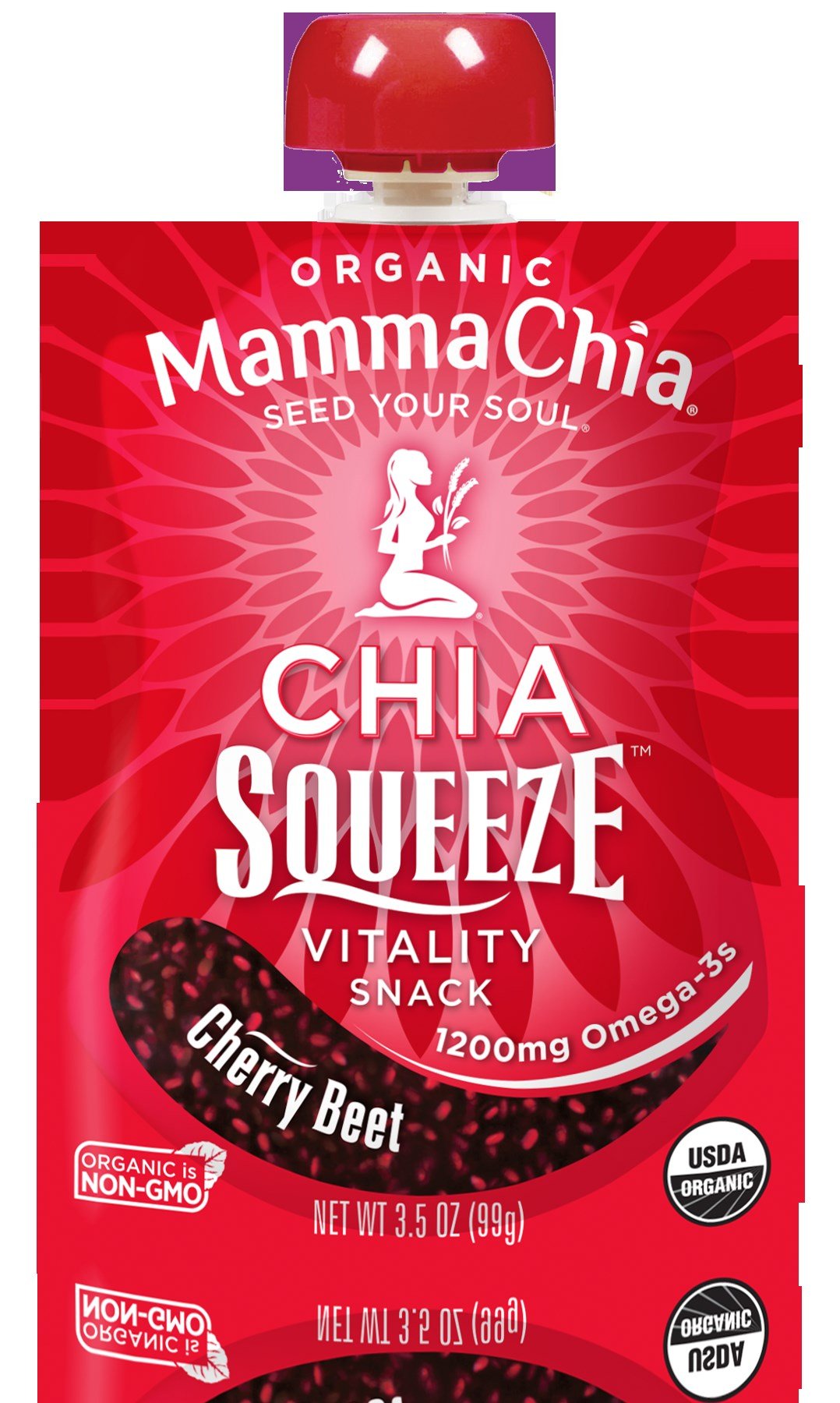 Organic Mamma Chia Squeeze Vitality Snack - Cherry Beet Flavor, 3.5oz (Pack of 8) | Gluten-Free, Vegan Energy Boost | Perfect for On-the-Go, Hiking & Post-Workout Recovery