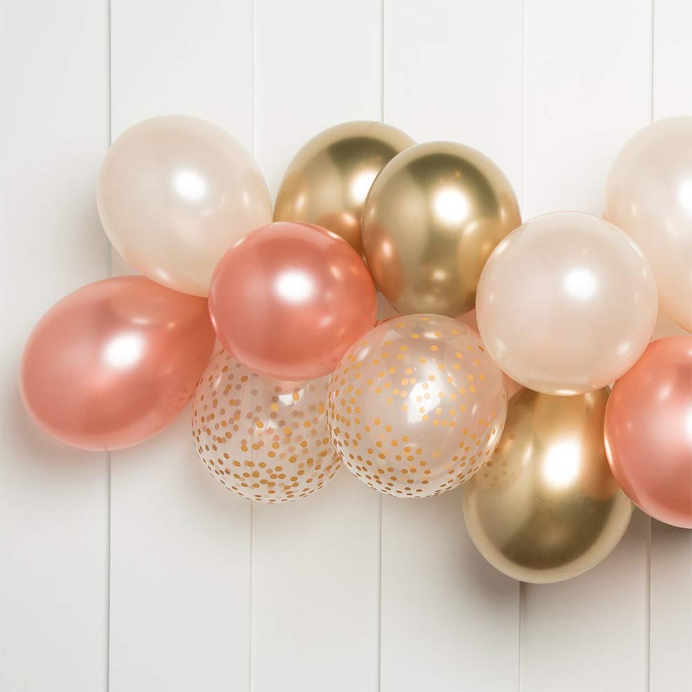 Rose Gold Confetti Latex Balloons 12 Inch - 24 Pack Party Balloons for Birthday, Wedding, Baby Shower & Anniversary Decorations - Clear Mix with Glitter