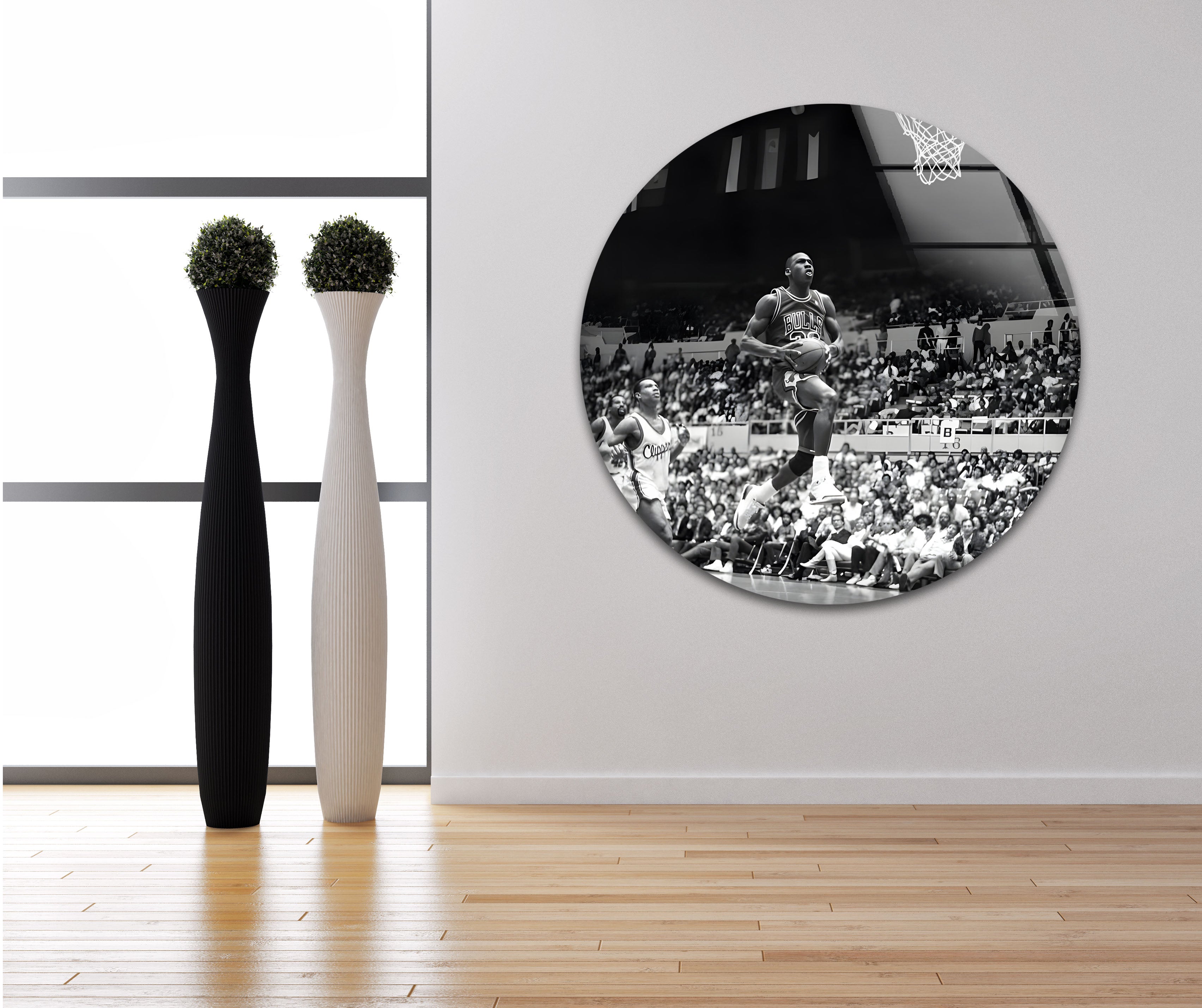 Michael Jordan Black and White Glass Wall Art - Premium Basketball Decor for Home, Office, or Man Cave